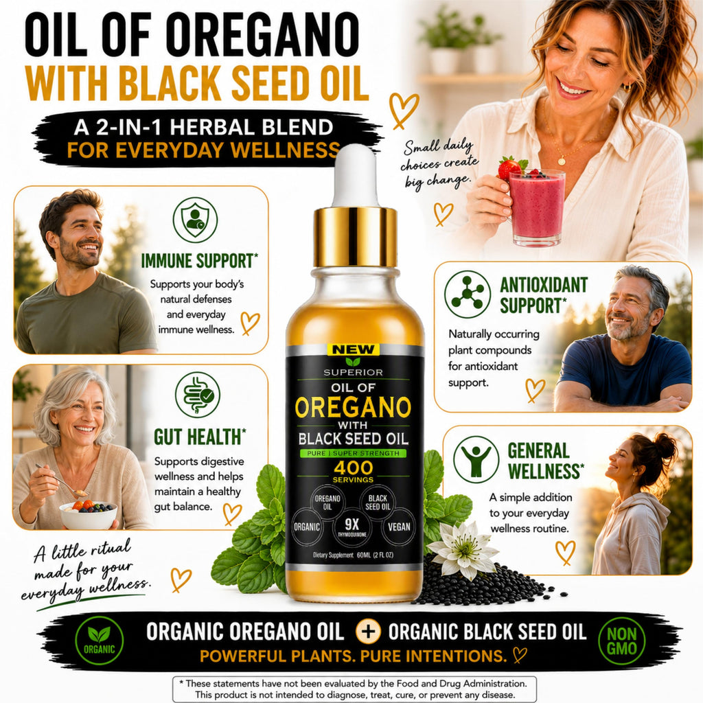 Oil Of Oregano With Black Seed Oil - 400 Servings, 2 in 1 Wild Organic Oregano Oil with Black Seed Oil for Immune & Digestive Support – Non-GMO, Gluten-Free Drops – Herbal Wellness Supplement
