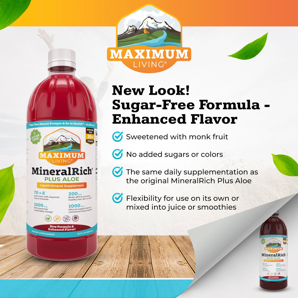 Maximum Living MineralRich Minerals Supplement with Aloe - Liquid Blend of Vitamins and Trace Minerals - 32 oz