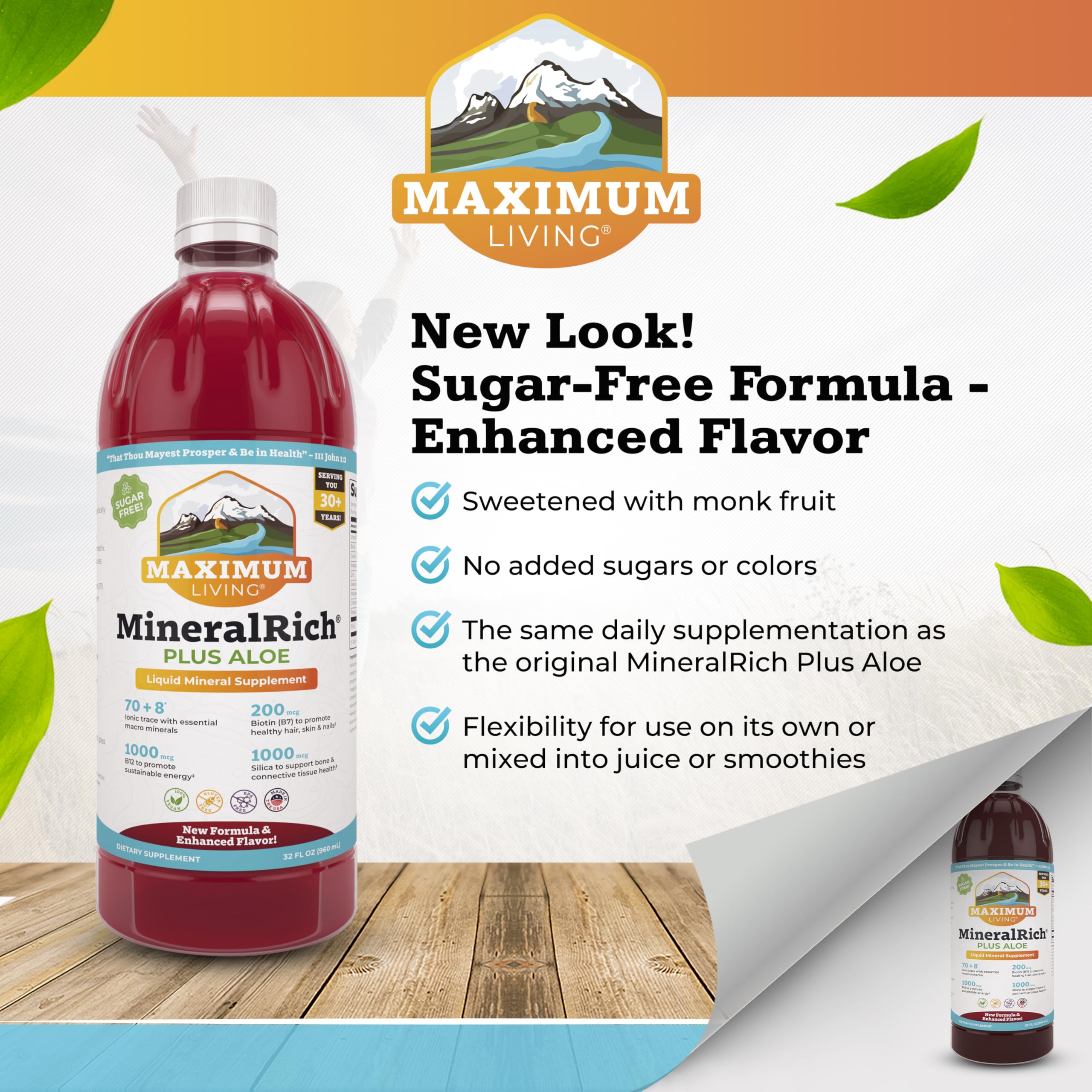 Maximum Living MineralRich Minerals Supplement with Aloe - Liquid Blend of Vitamins and Trace Minerals - 32 oz