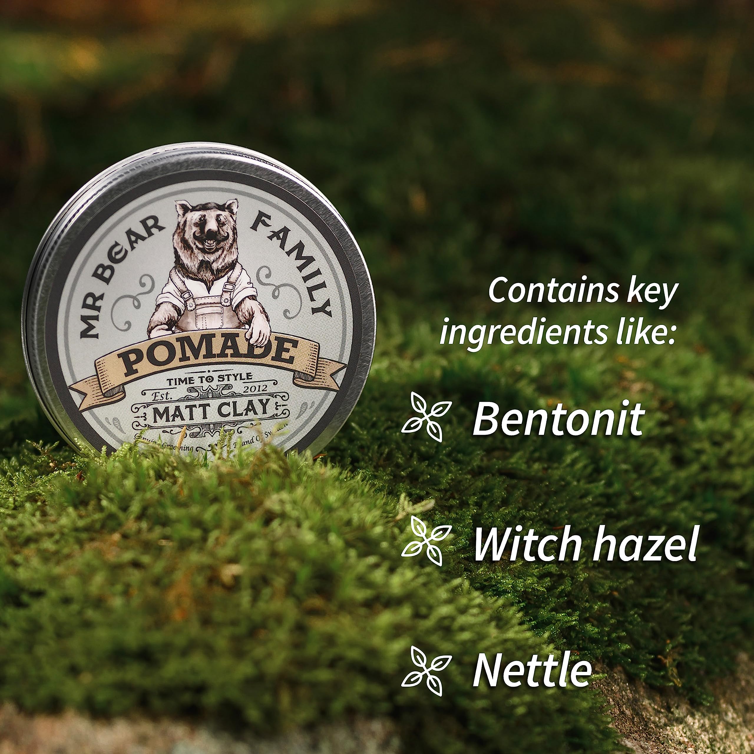 Matte Hair Pomade for Men – Medium Hold Water Based Mens Hair Styling Pomade Contains Volumising Kaolin Clay + Bentonite Clay – Non Greasy Texturising Matt Pomade for Effective Frizz Control 100 ml