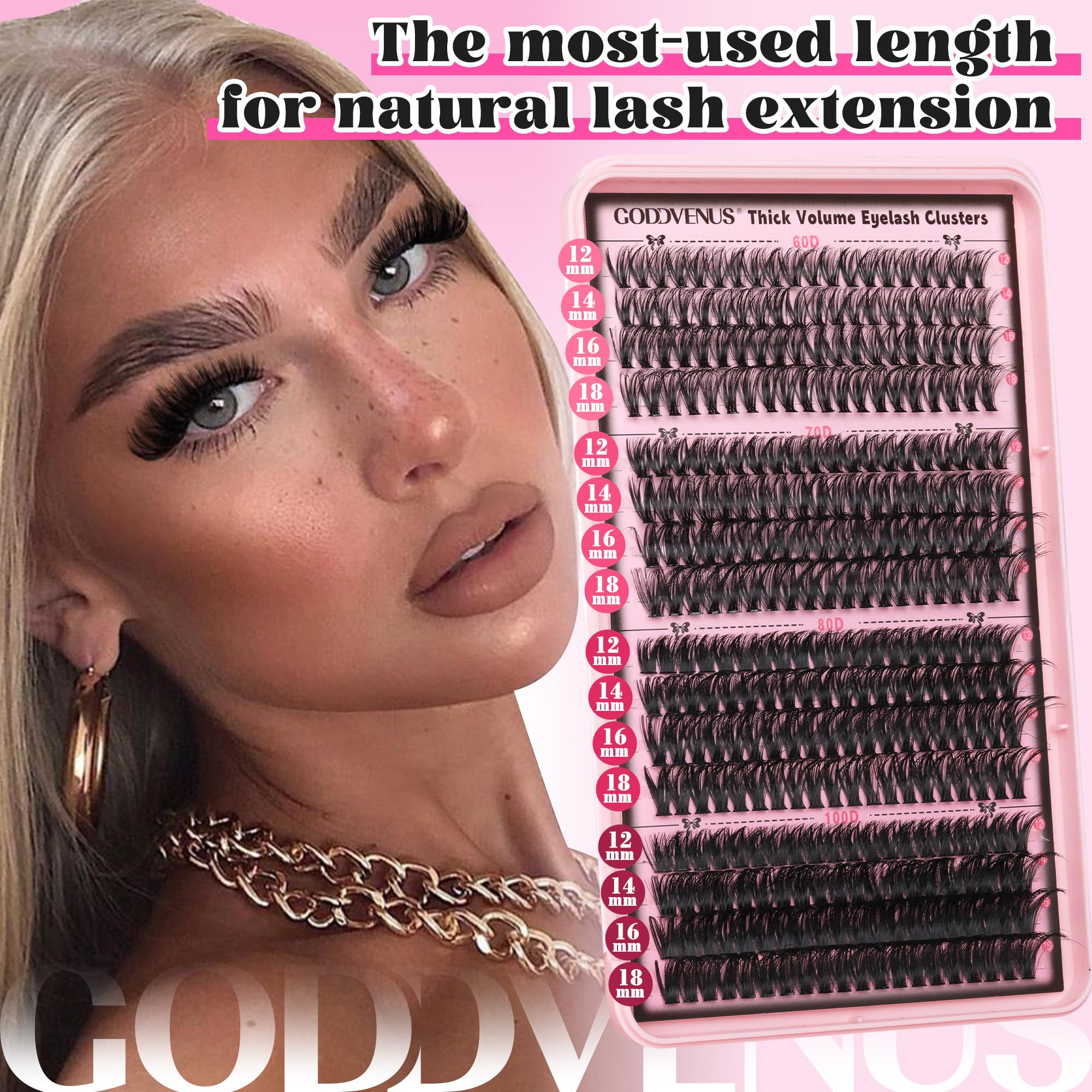 Goddvenus Eyelash Clusters Kit 60+70+80+100D Individual Lashes 320Pcs 12-18mm Lash Extension Kit Wispy Eyelash Extension Kit Fluffy Volume Waterproof Cluster Eyelash Extensions Kit