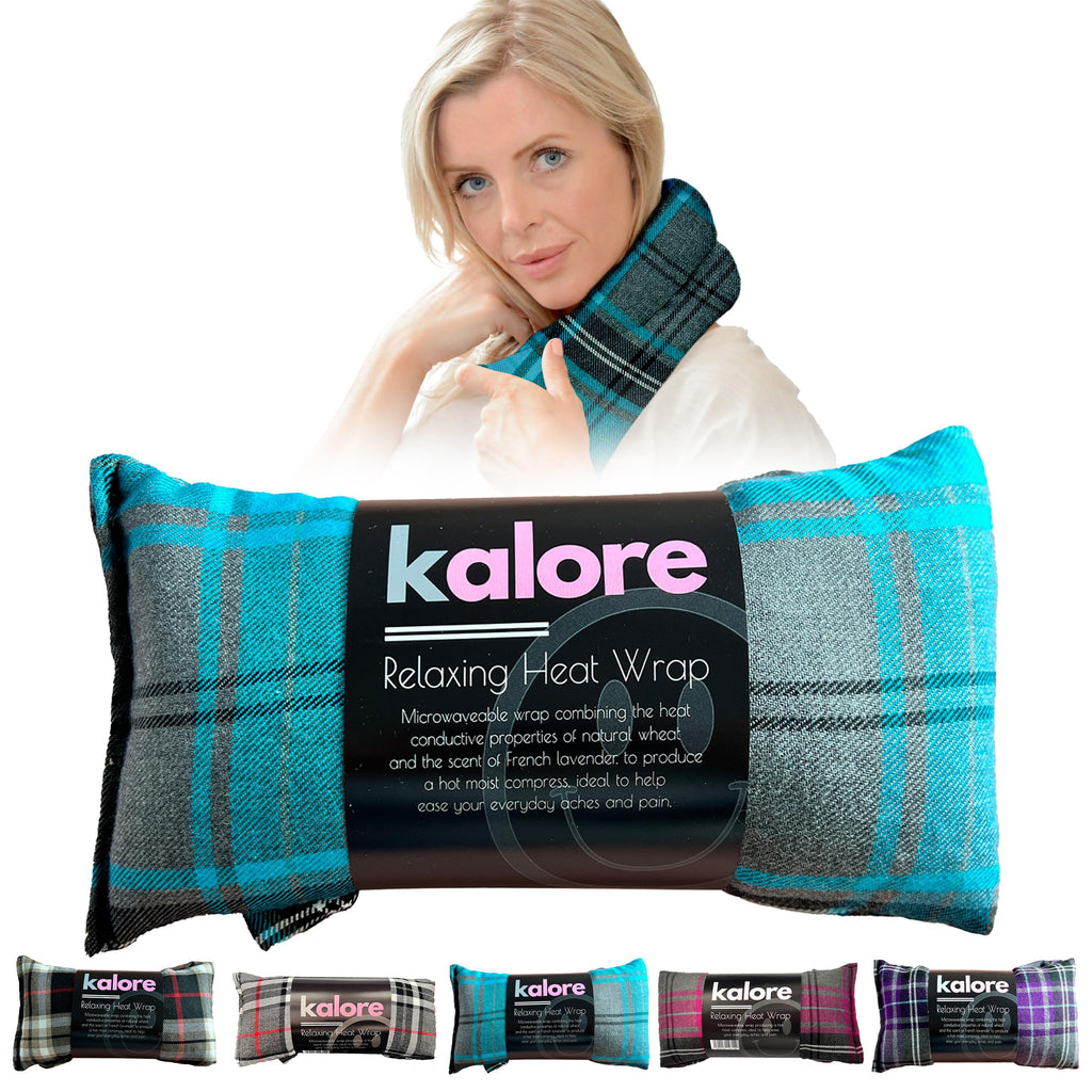 Microwavable Heating Pads for Winter Warmth, Back, Stomach & Head Comfort – Kalore Cotton Tartan Neck Wrap – Even Heat Distribution Hot Compress Bag – Wheat Heat Pad XL – Lavender Scent – Turquoise