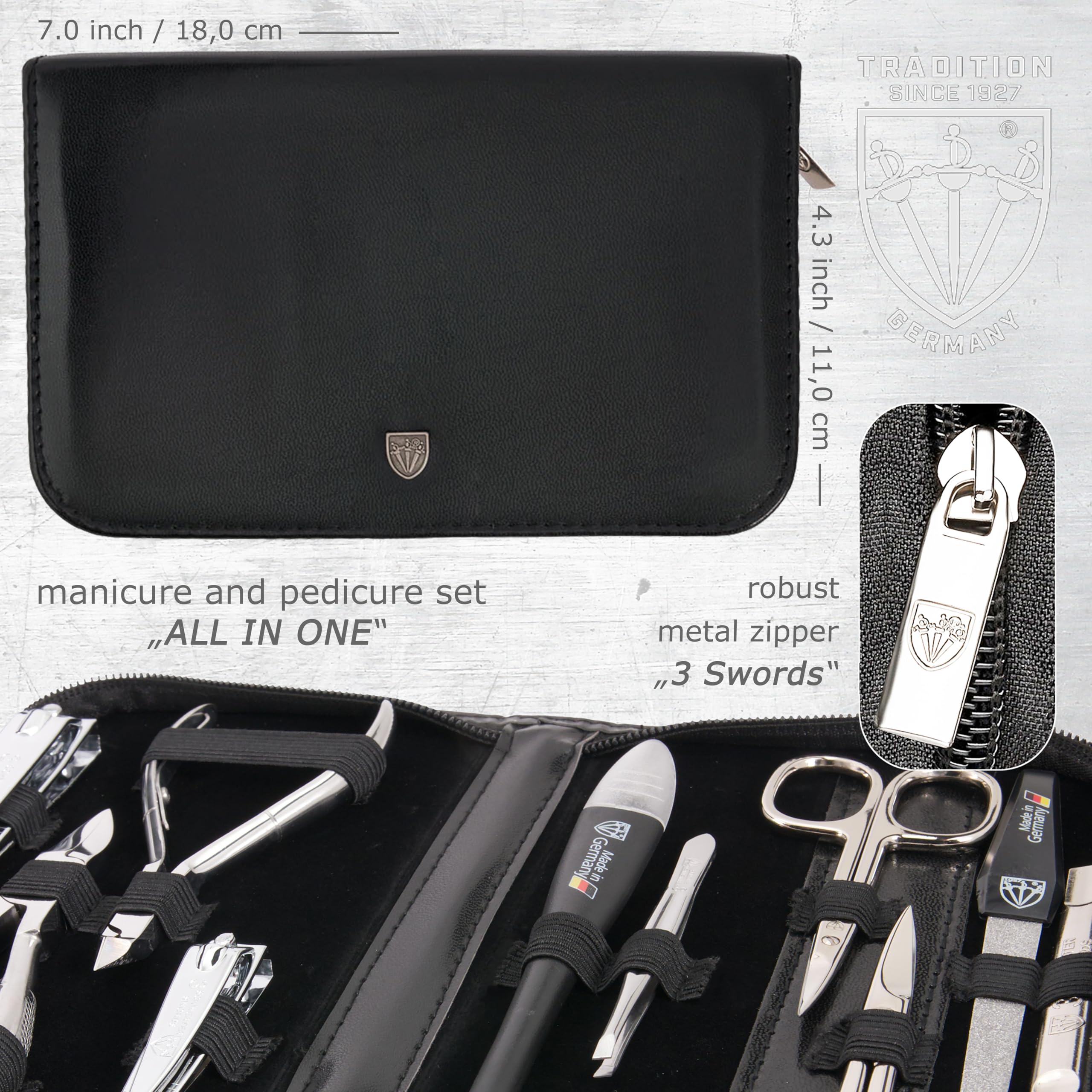 3 Swords Germany - brand quality 10 piece manicure pedicure grooming kit set for professional finger & toe nail care scissors clipper fashion leather case in gift box, Made by 3 Swords (00286)