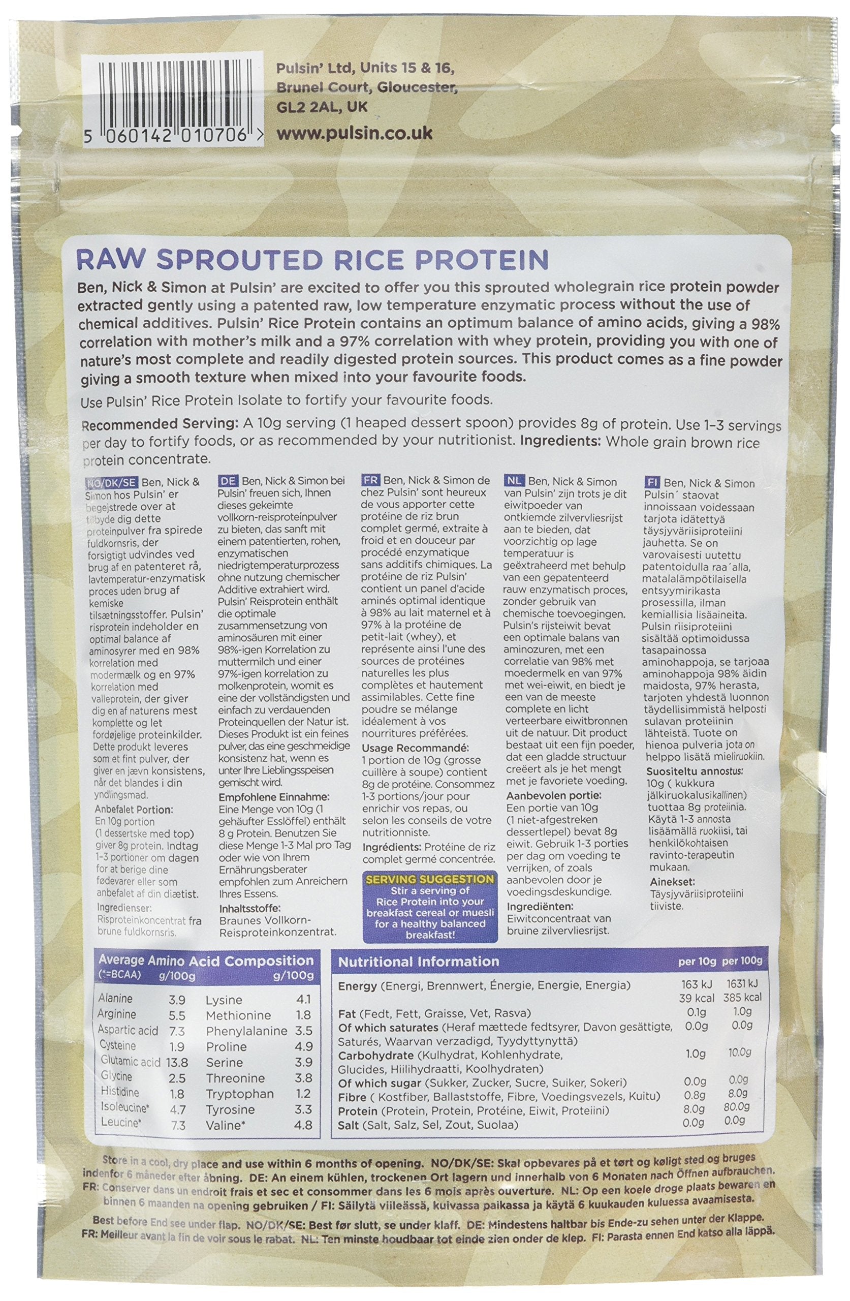 Pulsin Raw Sprouted Rice Protein Powder, 250g