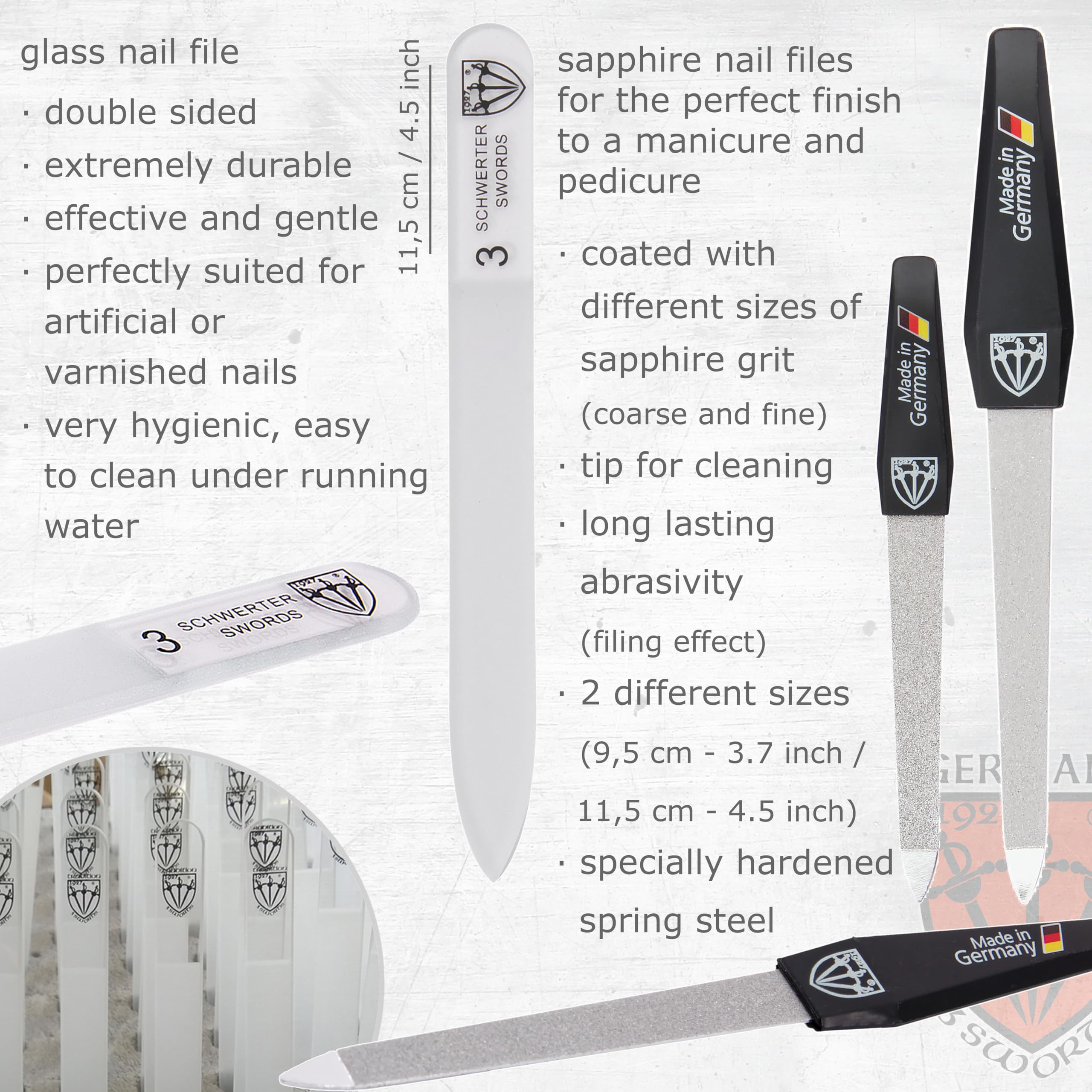 3 Swords Germany - brand quality 16 piece manicure pedicure grooming kit set for professional finger & toe nail care scissors clipper synthetic leather case in gift box, Made in Germany