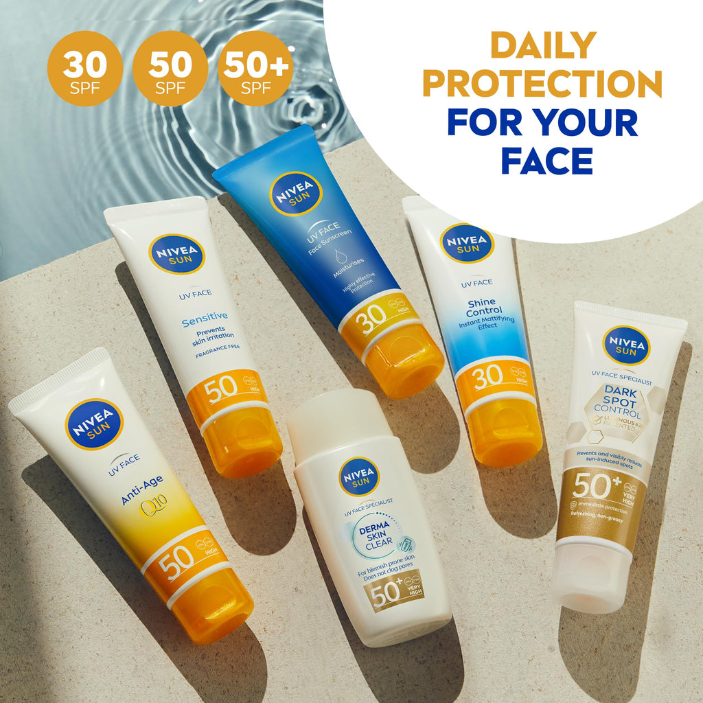 NIVEA SUN Derma Skin Clear SPF50+ (40ml), Face Sunscreen with Anti-Blemish Complex and Niacinamide, Protects Against UVA/UVB Rays and Premature Skin Ageing