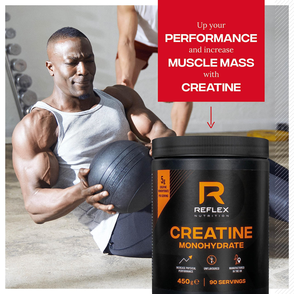 Reflex Nutrition Creatine Monohydrate Powder Unflavoured - Performance Enhancing 100% Creatine for Muscle Gains & Recovery - No Fillers or Additives - 450g (Vegan Creatine 5g per Serving, 90 Servings)