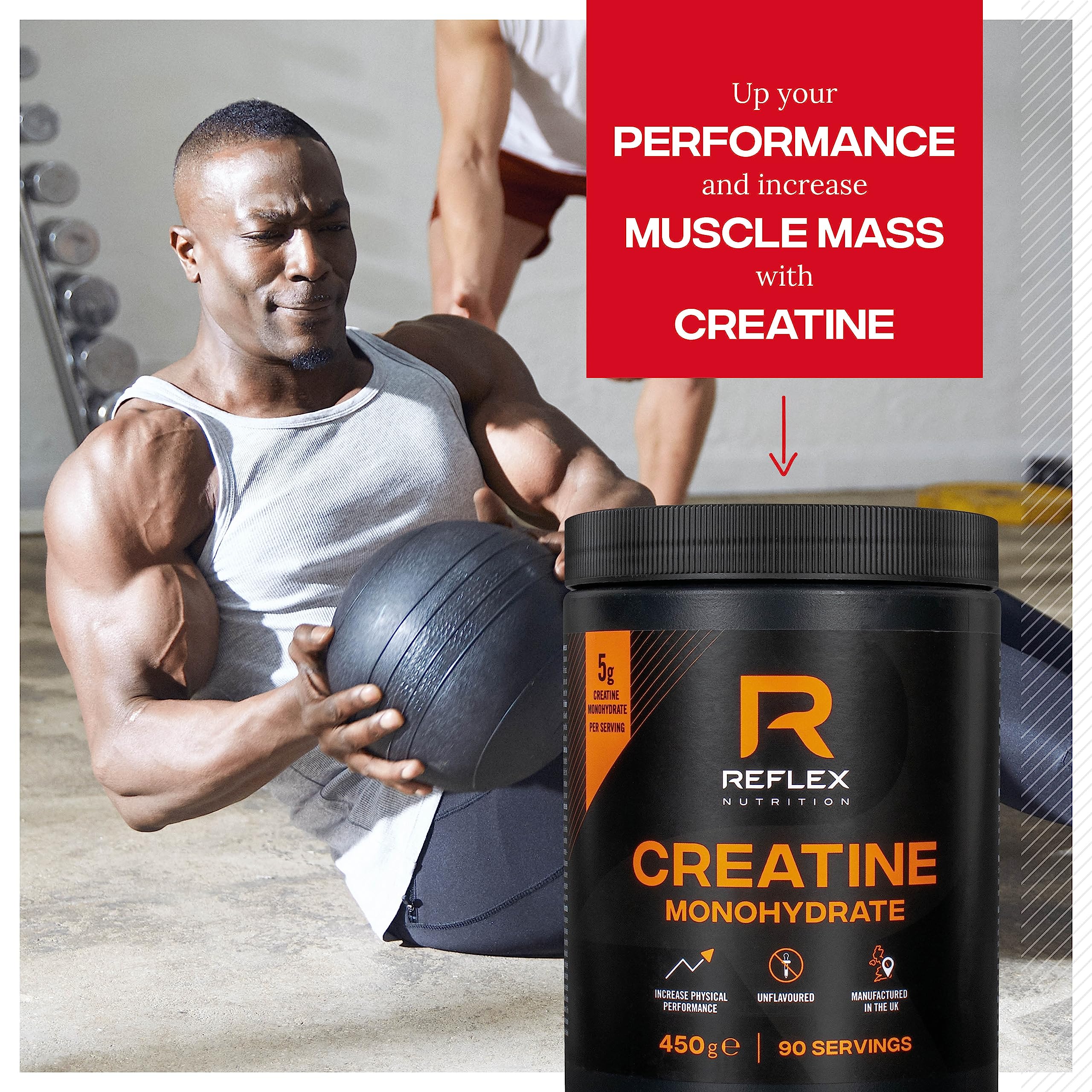 Reflex Nutrition Creatine Monohydrate Powder Unflavoured - Performance Enhancing 100% Creatine for Muscle Gains & Recovery - No Fillers or Additives - 450g (Vegan Creatine 5g per Serving, 90 Servings)