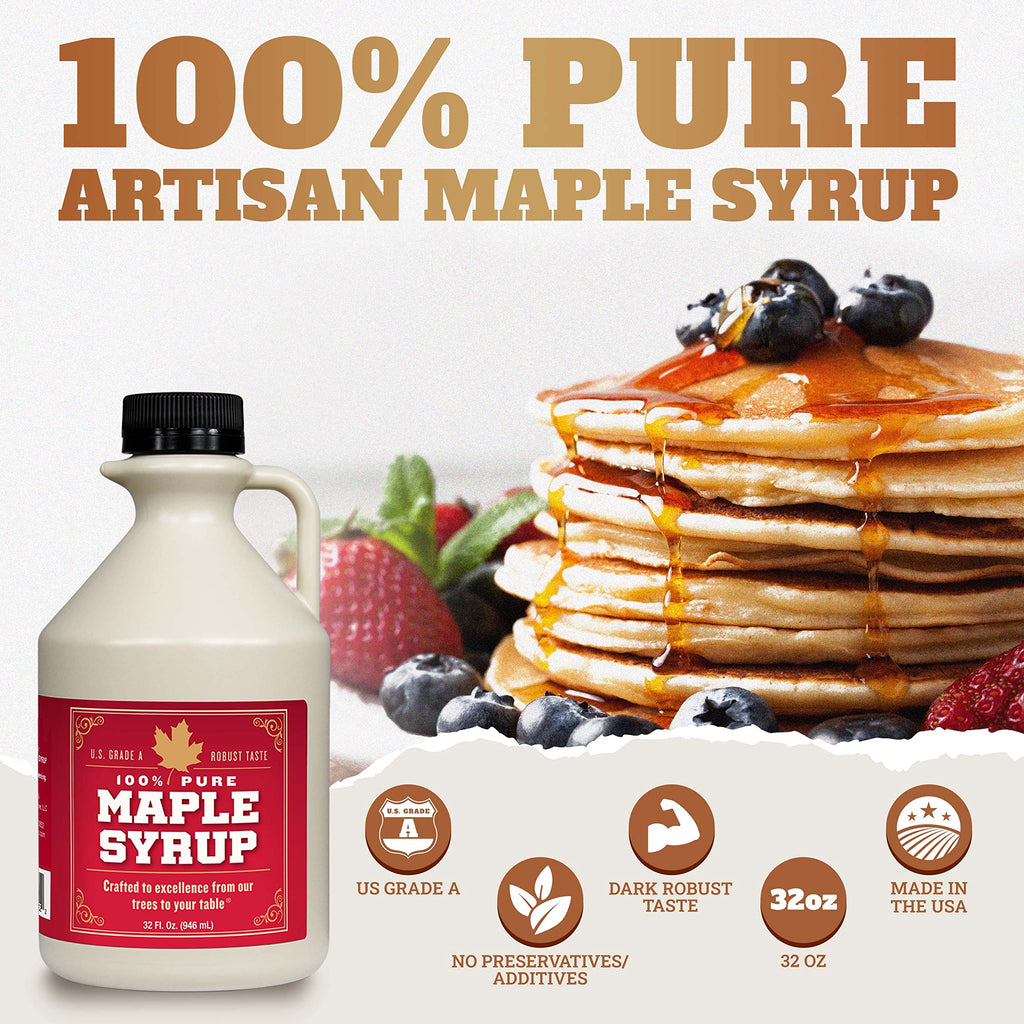 Grade B Maple Syrup 32 Oz Jug – 100% Pure Maple Syrup (Now Grade A Dark) Bold, Robust Flavor – Artisan Maple Syrup Gift – USA-Made Breakfast Syrups & Toppings by Lincoln County Reserve