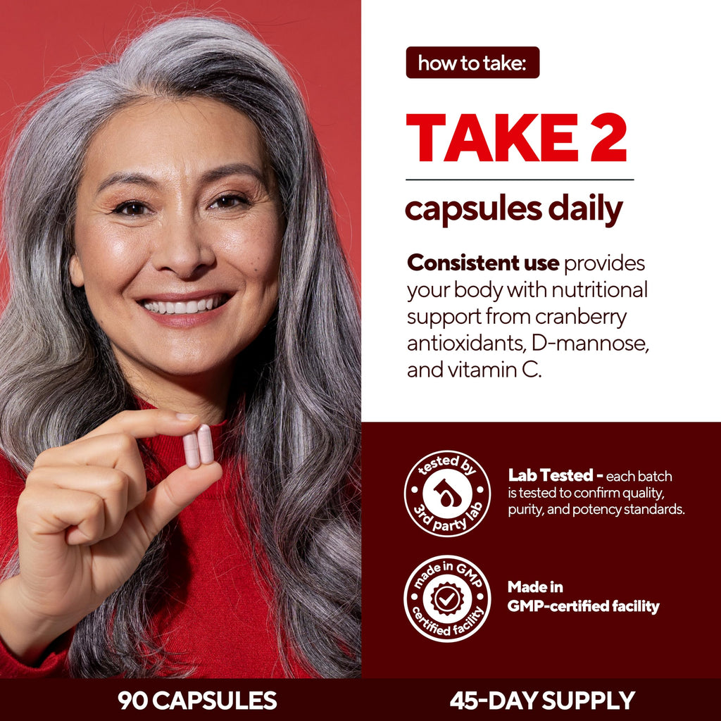 VitaUp D-Mannose & Cranberry Supplement for Women – USA Made Cranberry, Vitamin C & D-Mannose Supplement – Cranberry Capsules for Women for Urinary Tract & Bladder Support – 90 Vegan Capsules