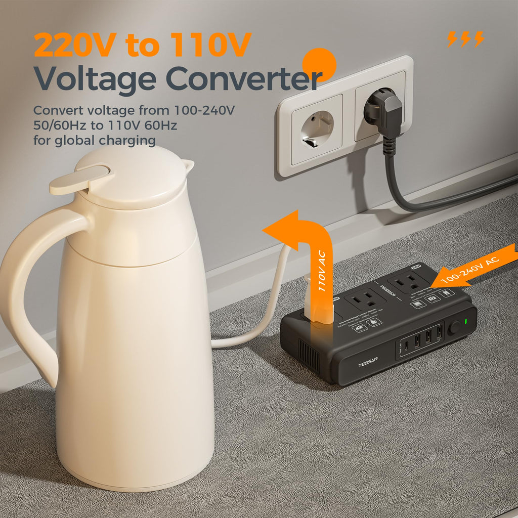 TESSAN 220V to 110V Travel Voltage Converter, Black
