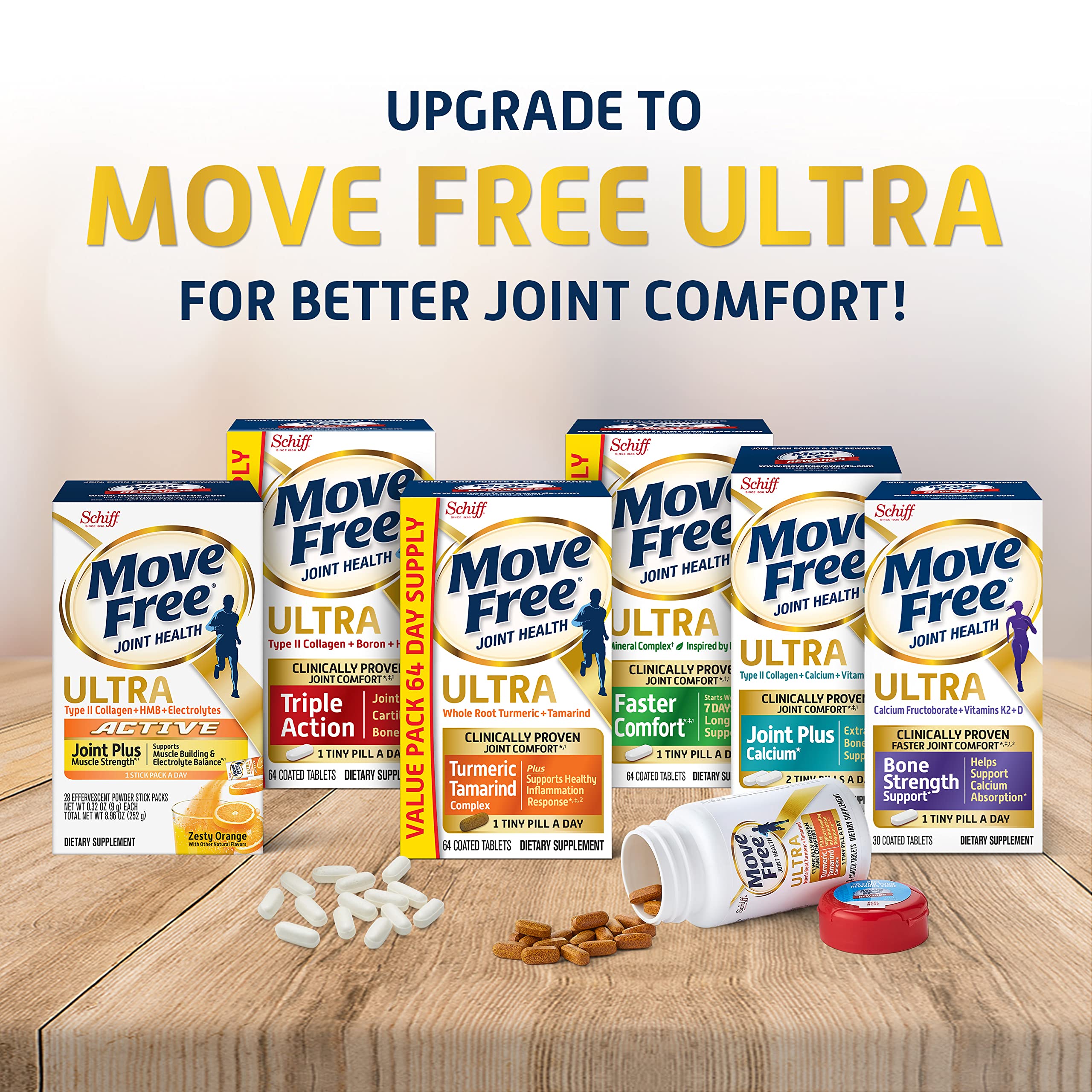 Move Free Advanced Glucosamine Chondroitin MSM Joint Support Supplement, Supports Mobility Comfort Strength Flexibility & Bone - 120 Count (Pack of 3)