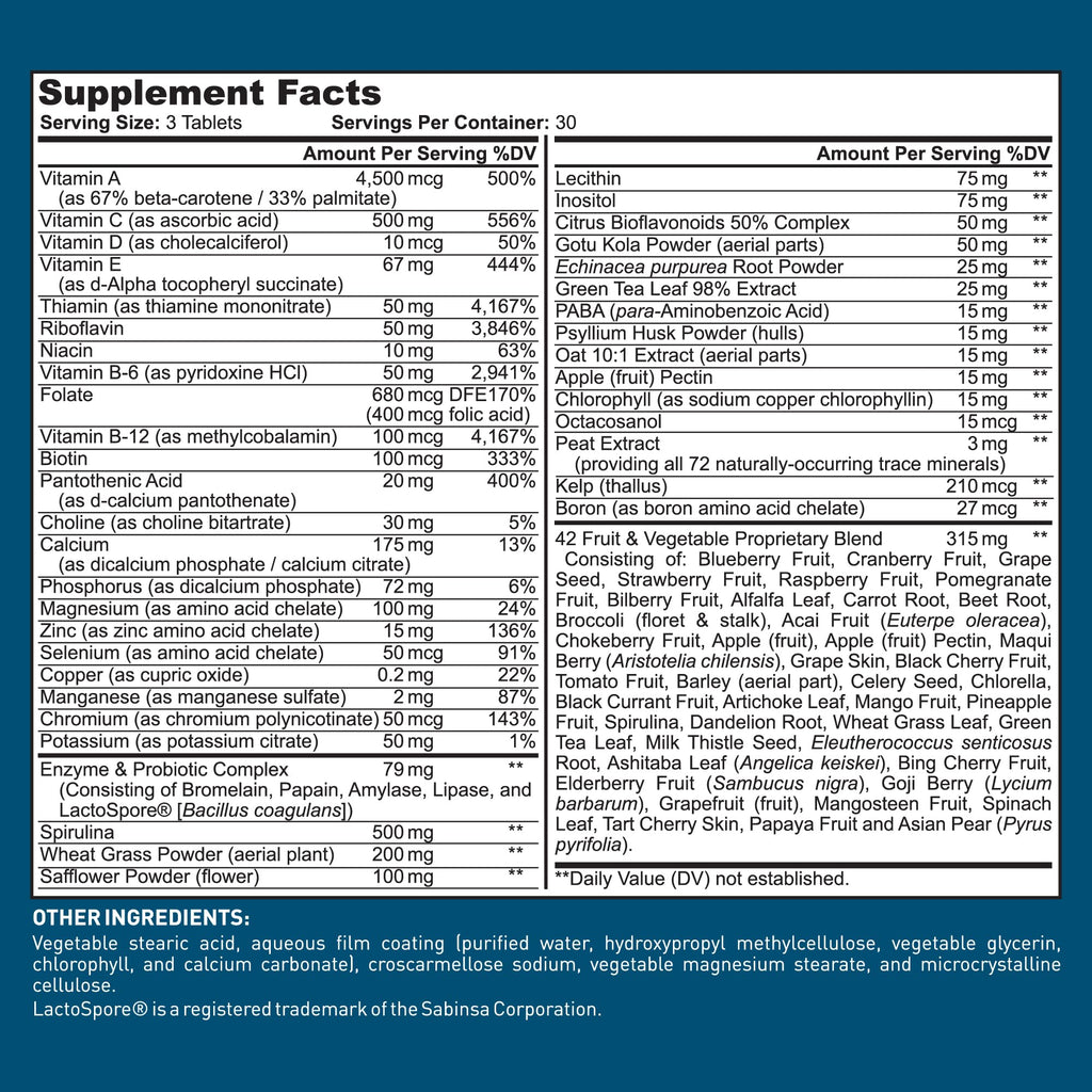 Dr. Tobias Adult Multivitamin for Women & Men - Immune Supporting Vitamins from 42 Fruits, Vegetables, Plus Probiotics, Vegan Multivitamins for Men & Women - Non-GMO (90 Tablets, 30 Servings)