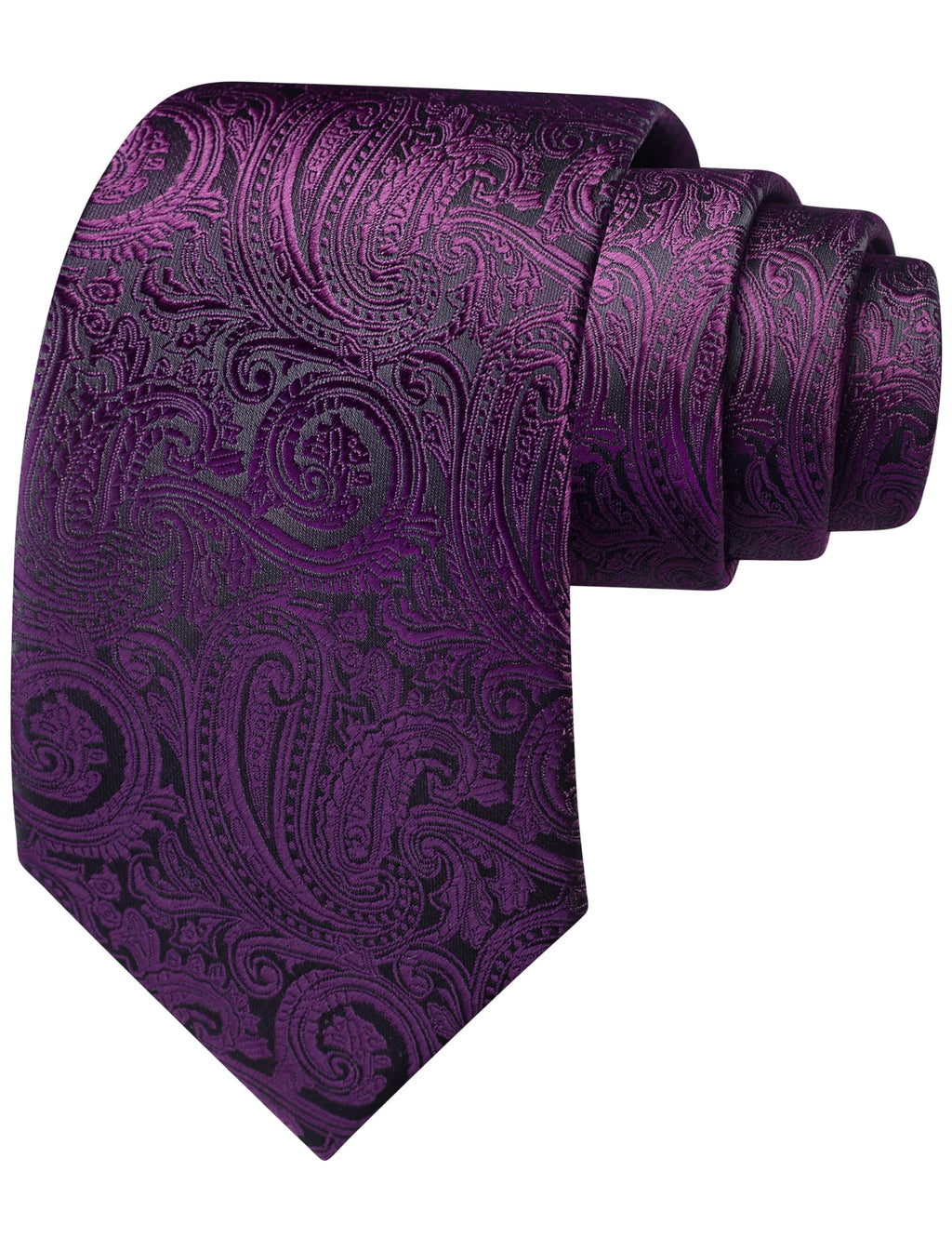 Gusleson Mens Dark Purple Tie for Wedding Solid Silk Paisley Necktie Pocket Square Cufflinks and Lapel Pin Brooch Set (UK6103-23)