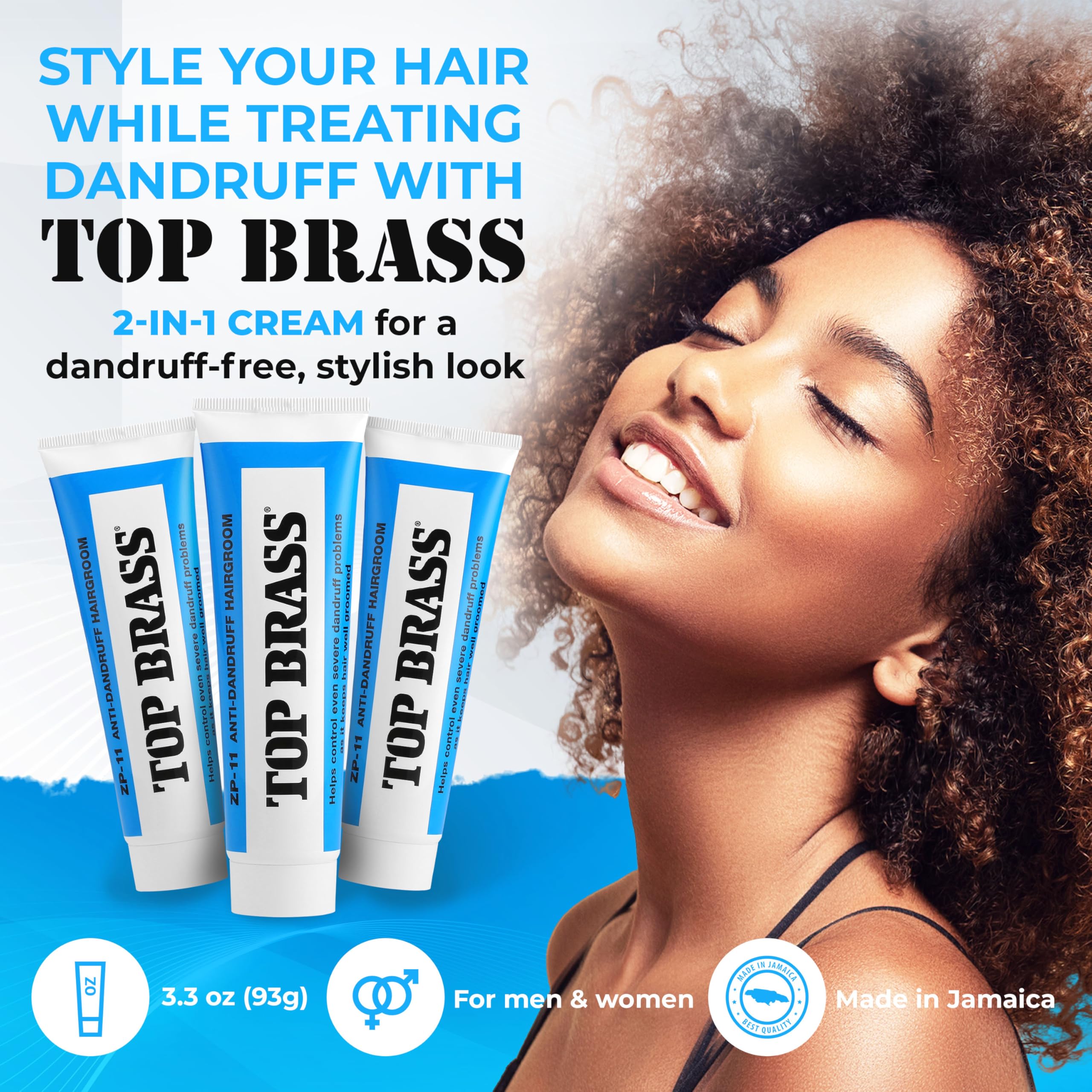 Top Brass Anti Dandruff Hair Cream for Men & Women - Hair Cream for Styling Infused with Beeswax & Candelilla - Relieves Scalp Dryness, Dandruff, Flaking & Itching - Non-Greasy, Nicely Scented 3 Pack