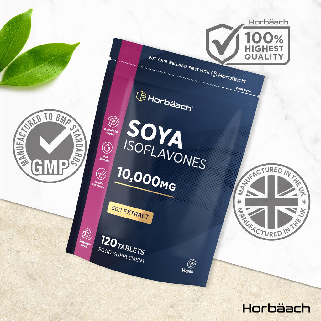 SOYA Isoflavones 10,000mg | 120 Vegan Tablets | High Strength SOYA Bean Extract | Providing 80mg Isoflavones | by Horbaach