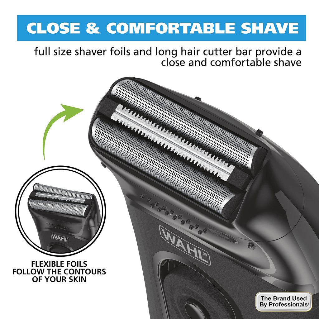 Wahl Compact Rechargeable Lithium Ion Shaver Kit with Hygienic Rinseable Foils & Cutter Bar with Dual Flexible Foils that Move with the Contours of Your Face - 7065