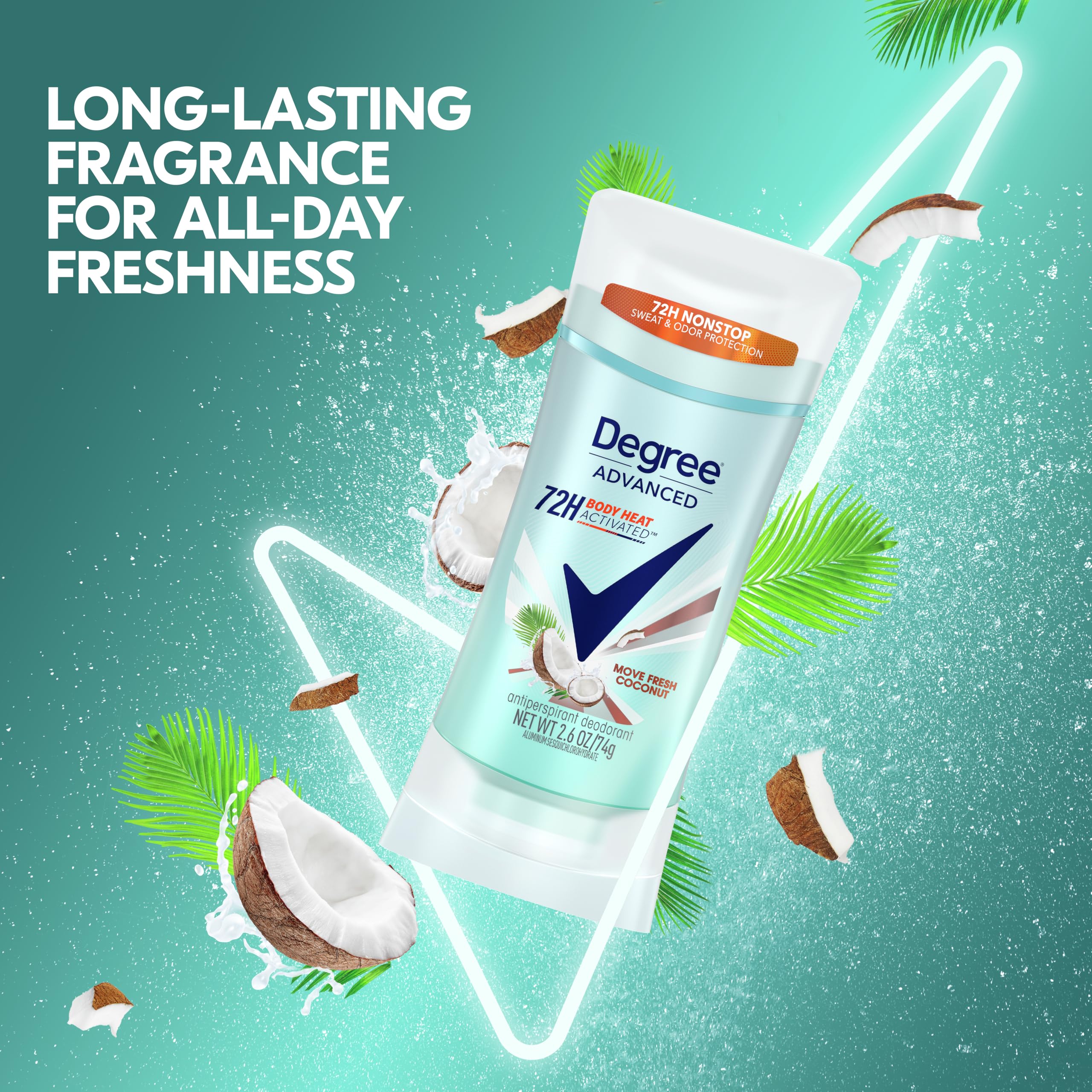 Degree Antiperspirant Deodorant 72-Hour Sweat & Odor Protection Fresh Coconut Deodorant for Women with MotionSense Technology 2.6 oz, Pack of 4