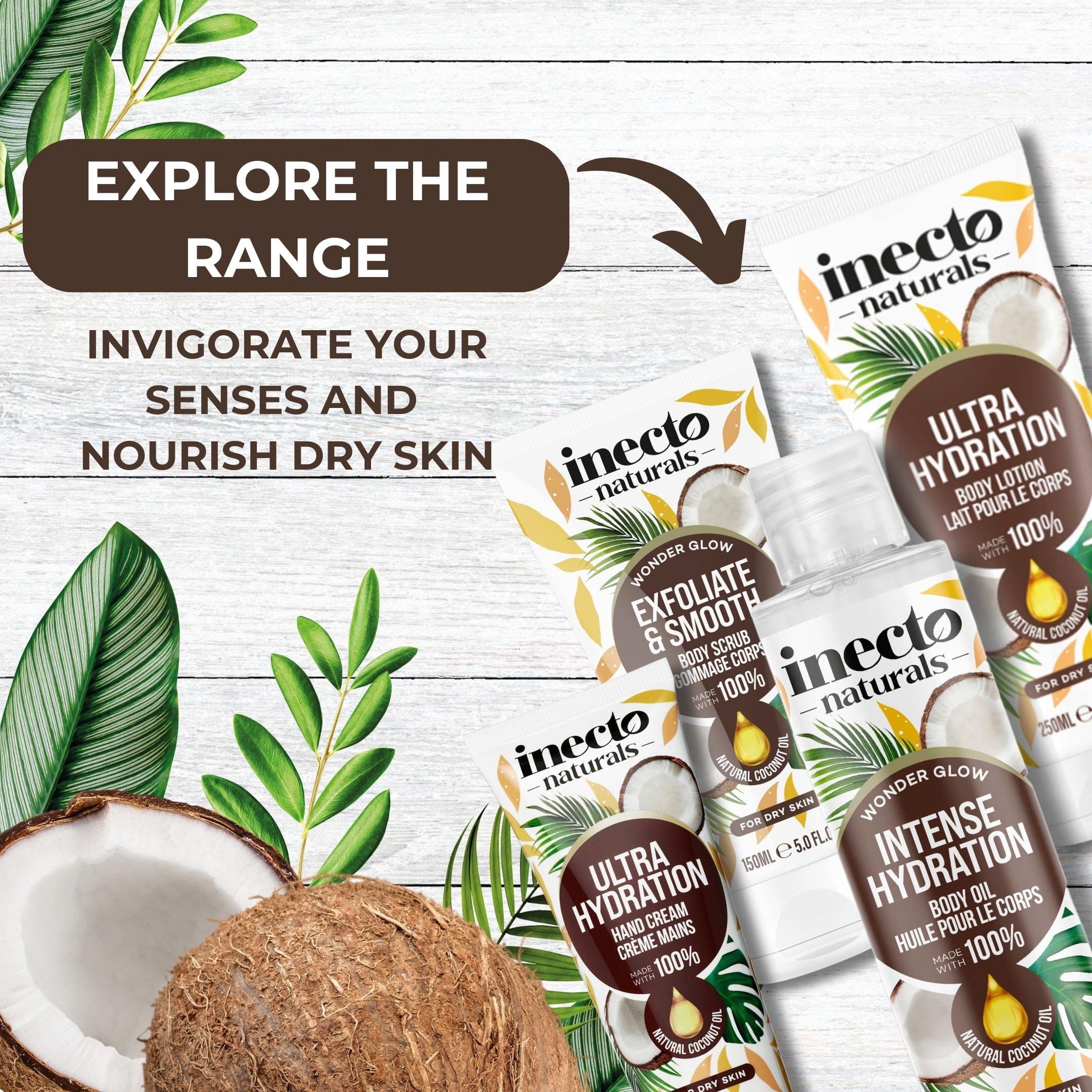 INECTO Natural Ultra Hydration Body Lotion 250ml, 100% Natural Coconut Oil, Made in UK, Vegan Formula, Ultra Hydration for Dry Skin