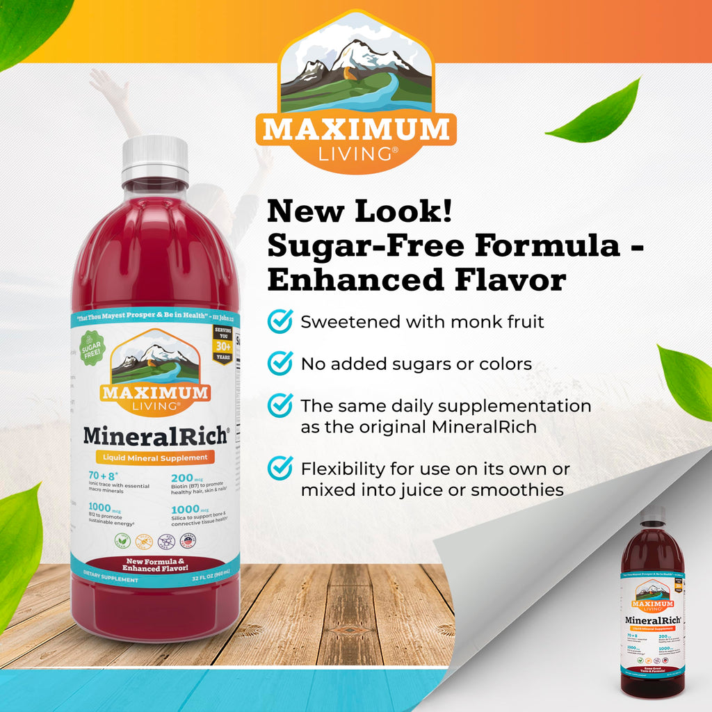 Maximum Living MineralRich - Minerals Supplement - Sugar Free Liquid Blend of Vitamins and Trace Minerals - 32 oz