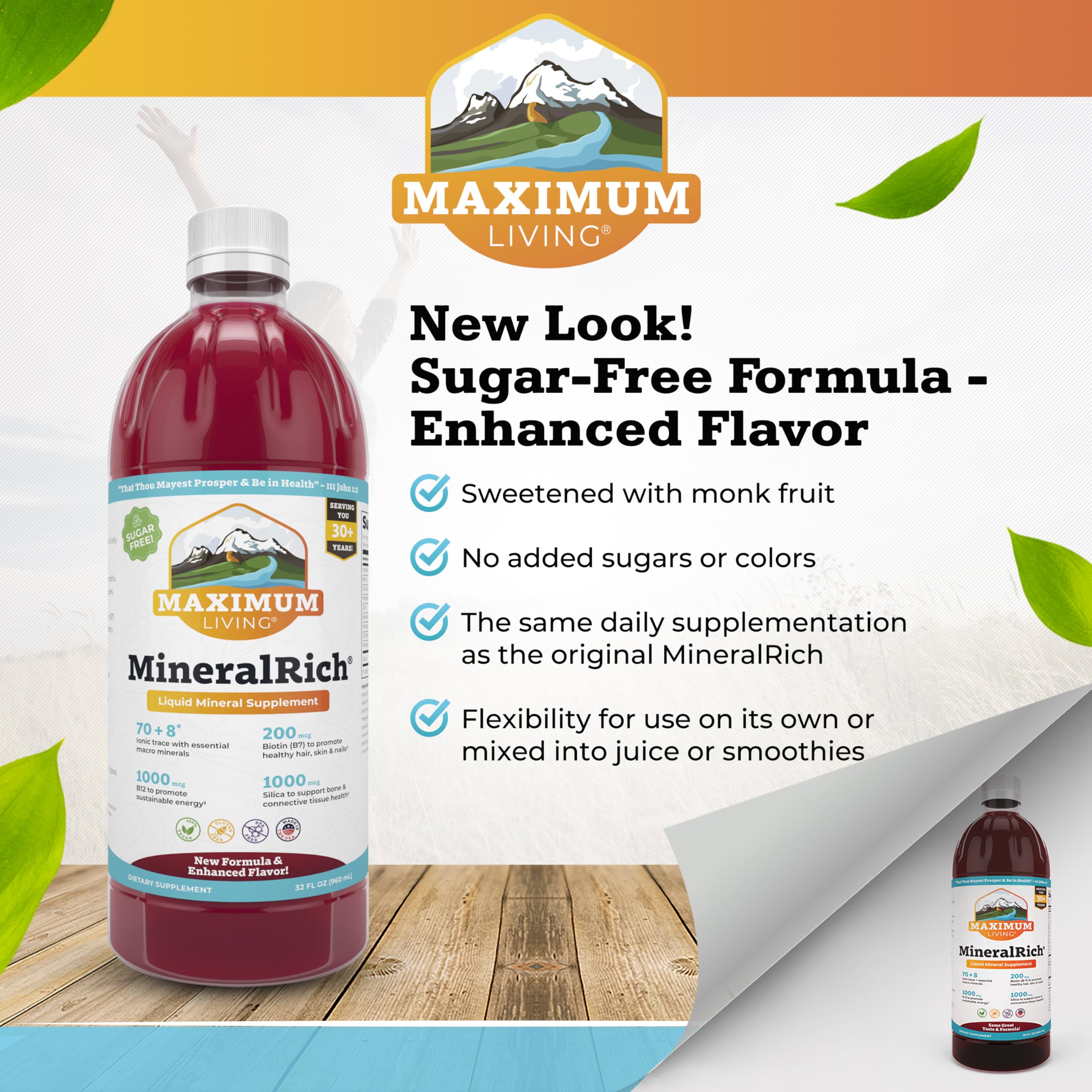 Maximum Living MineralRich - Minerals Supplement - Sugar Free Liquid Blend of Vitamins and Trace Minerals - 32 oz