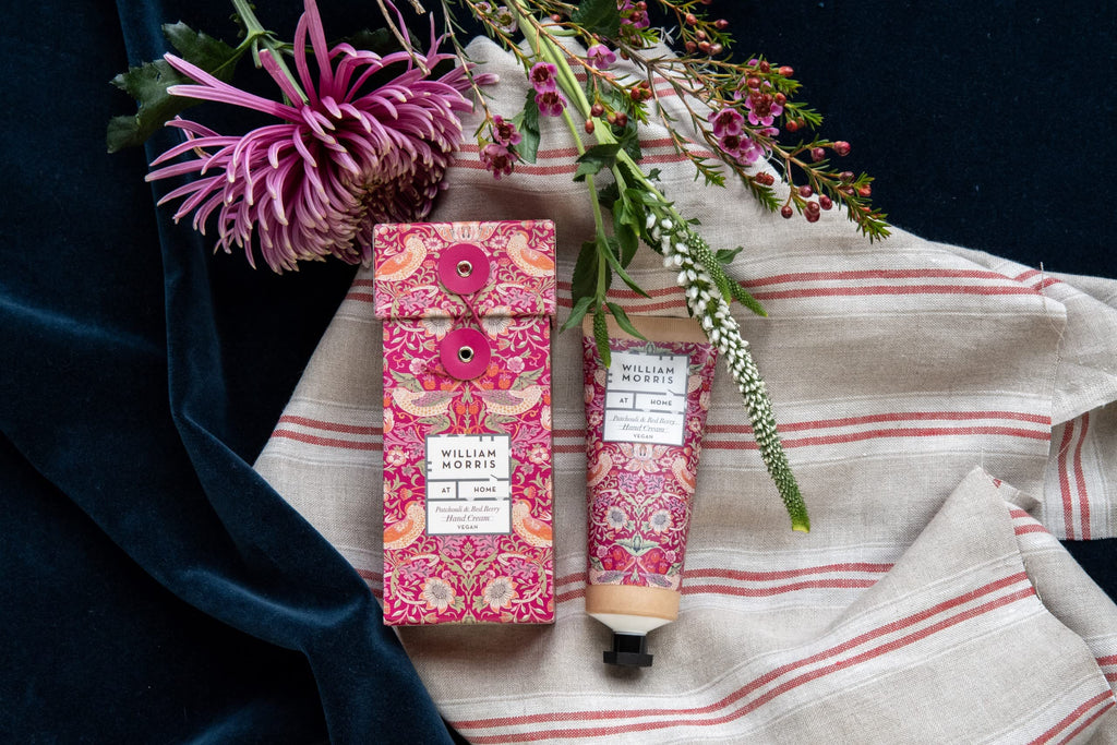 William Morris at Home Strawberry Thief Hand Cream | Leave Hands Soft & Cared For | Patchouli & Red Berry Scented | Strawberry Thief Print | Perfect Stocking Filler, 100ml