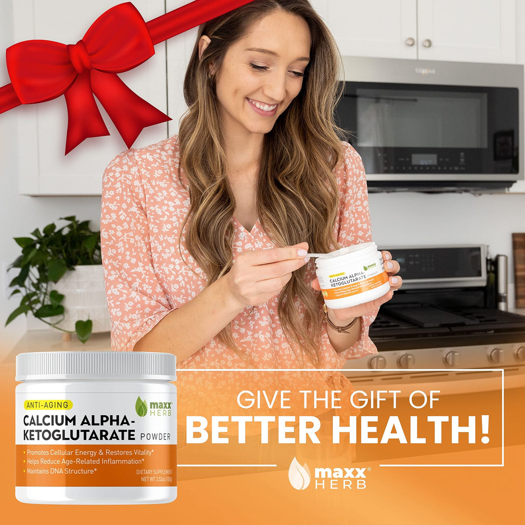 Maxx Herb Calcium AKG, Pure Calcium Alpha - Ketoglutarate Powder (Ca-AKG), for Energy, Vitality, Mental Focus, Clarity & DNA Structure, Non-GMO & Gluten Free - 100 Gram Jar (67 Servings)