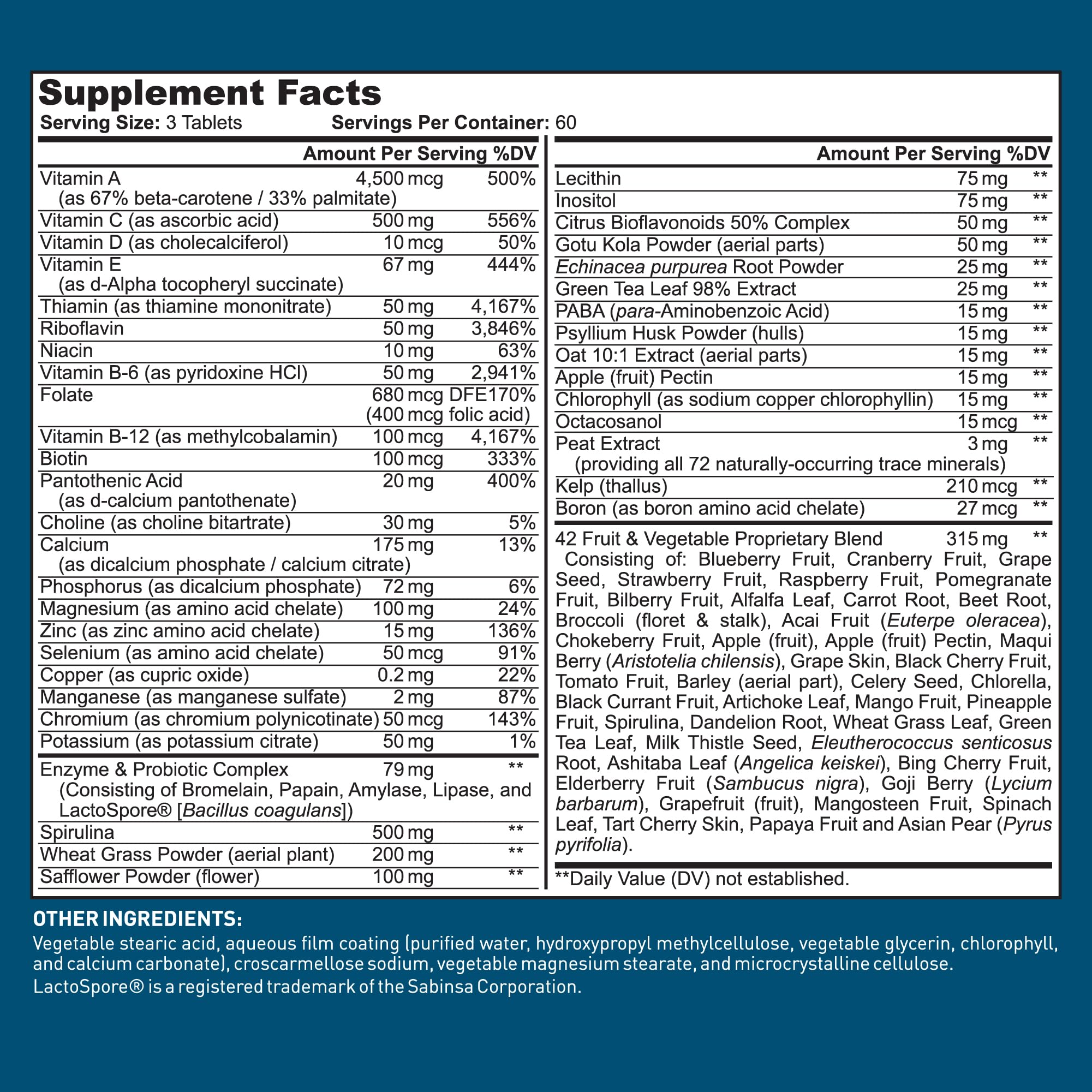 Dr. Tobias Adult Multivitamin for Women & Men, Immune Supporting Vitamins from 42 Fruits, Vegetables, Plus Probiotics, Vegan Multivitamins for Men & Women, Non-GMO, 180 Tablets, 60 Servings