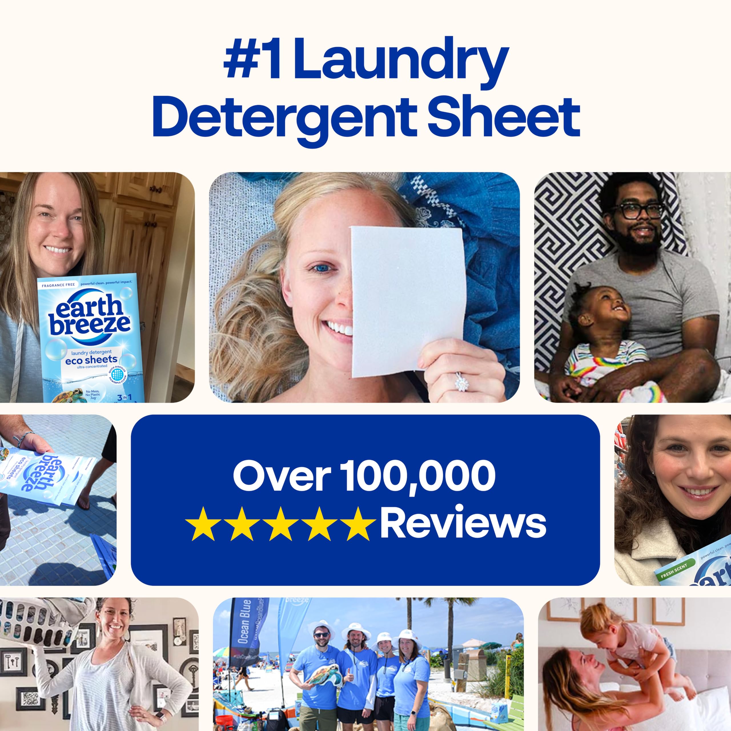 Earth Breeze Laundry Detergent Sheets Fragrance-Free - 180 Loads Eco Liquidless Soap - Travel-Friendly for Hot & Cold Cycles, Tackles Tough Stains & Odors - Gentle on Sensitive Skin, 90 Ct (3 Pack)
