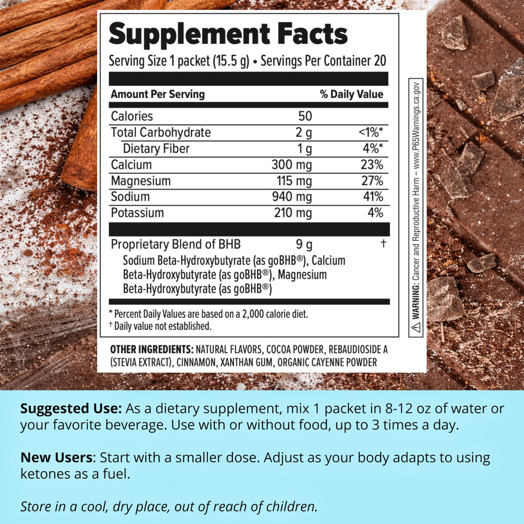 Dr. Boz Keto BHB Powder, Mexican Chocolate Spice Exogenous Ketones, 20 Ct