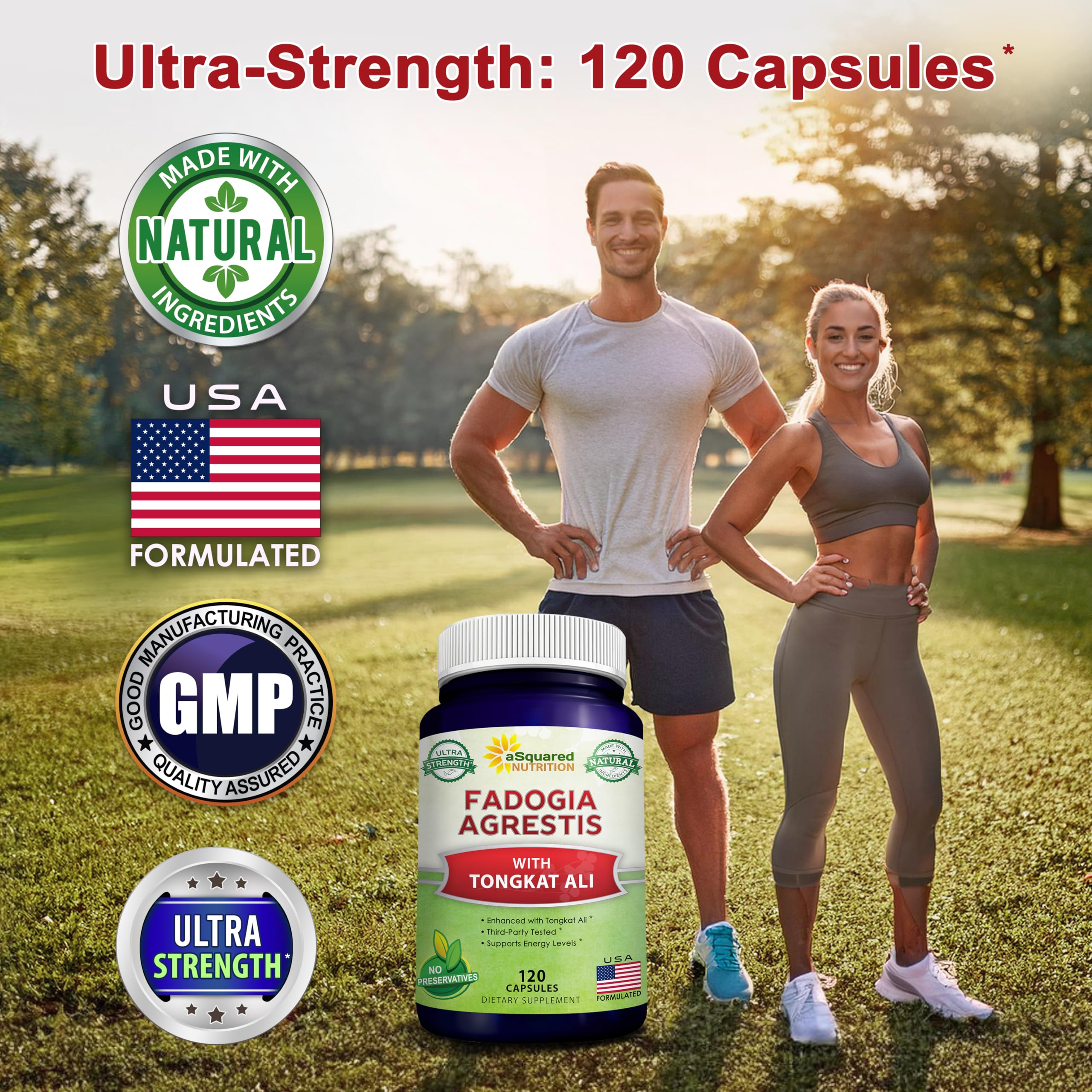 aSquared Nutrition Fadogia Agrestis 1000mg & Tongkat Ali 400mg - 120 Capsules - Fadogia Agrestis Extract Supplement and Powder Complex Pills