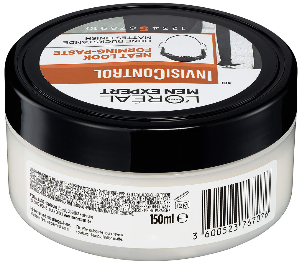 L'Oréal Men Expert InvisiControl Neat Look Forming Paste, for Nourished & Natural Styles, Can be Modelled as You Like Without Gluing, 150 ml