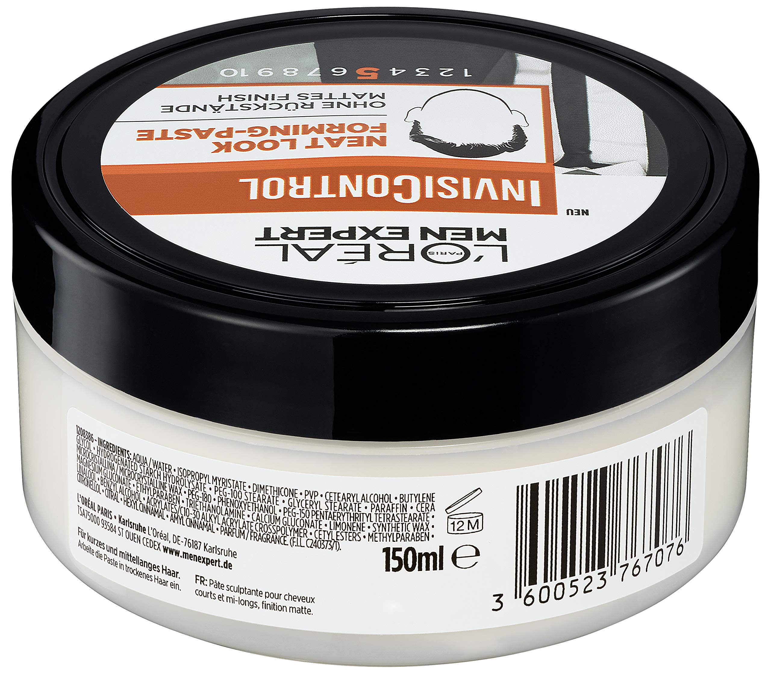 L'Oréal Men Expert InvisiControl Neat Look Forming Paste, for Nourished & Natural Styles, Can be Modelled as You Like Without Gluing, 150 ml