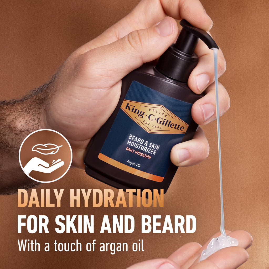 King C. Gillette Face & Stubble Moisturiser for Men, 100ml - Hydrates & Softens Skin and Beard, Vitamin B Complex Formula, Lightweight Non-Greasy Moisturiser, Bergamot Cedarwood Scent