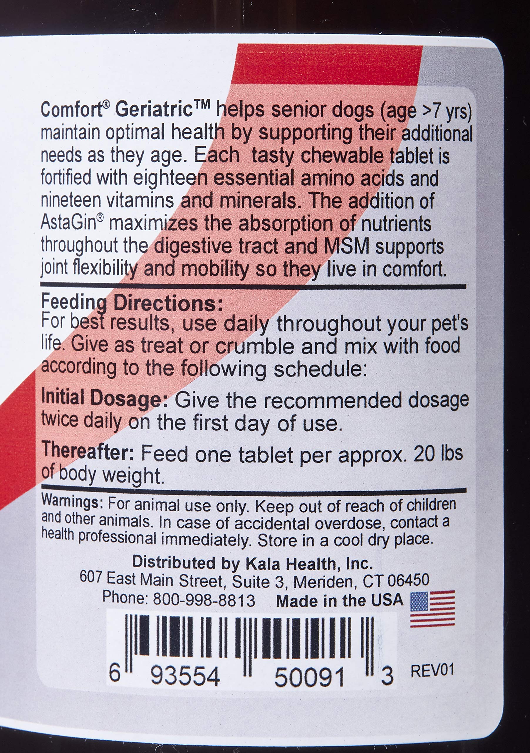 COMFORT Geriatric Supplement for Dogs, 100 Count, Contains MSM, Superoxide Dismutase, Ester-C, 19 Vitamins and Minerals & 18 Amino Acids, Made in the USA