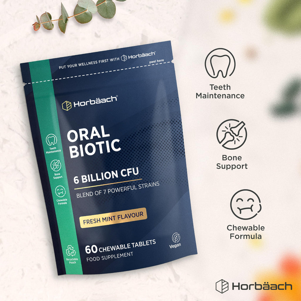 Oral Biotic for Mouth 6 Billion CFU | Advanced Dental Biotics for Adults | 7 Strains Including Lactobacillus Reuteri | 60 Vegan Chewable Tablets | Mint Flavour | by Horbaach
