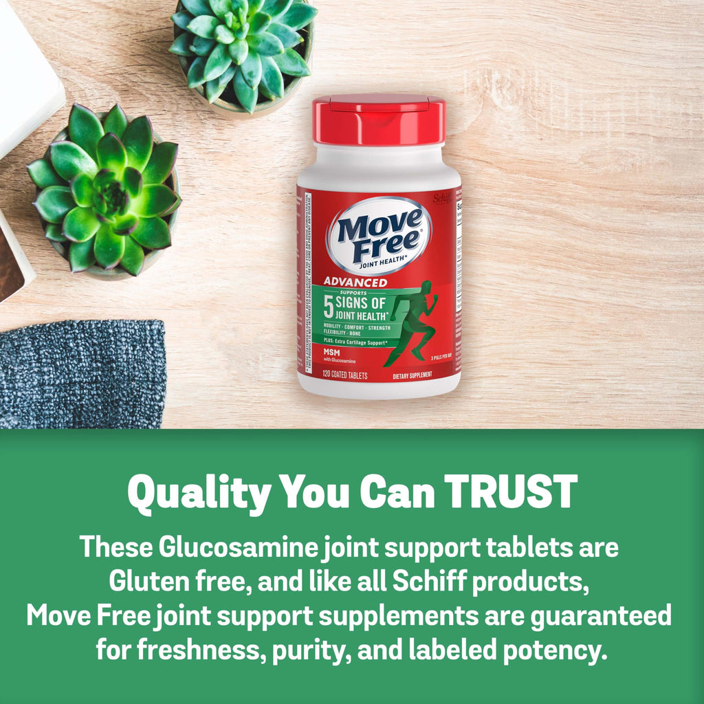 Move Free Advanced Glucosamine Chondroitin MSM Joint Support Supplement, Supports Mobility Comfort Strength Flexibility & Bone - 120 Count (Pack of 3)