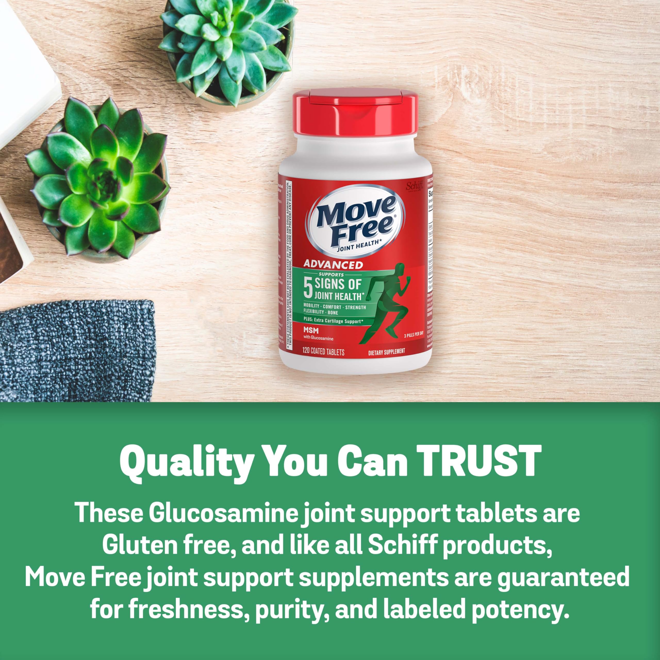 Move Free Advanced Glucosamine Chondroitin MSM Joint Support Supplement, Supports Mobility Comfort Strength Flexibility & Bone - 120 Count (Pack of 3)