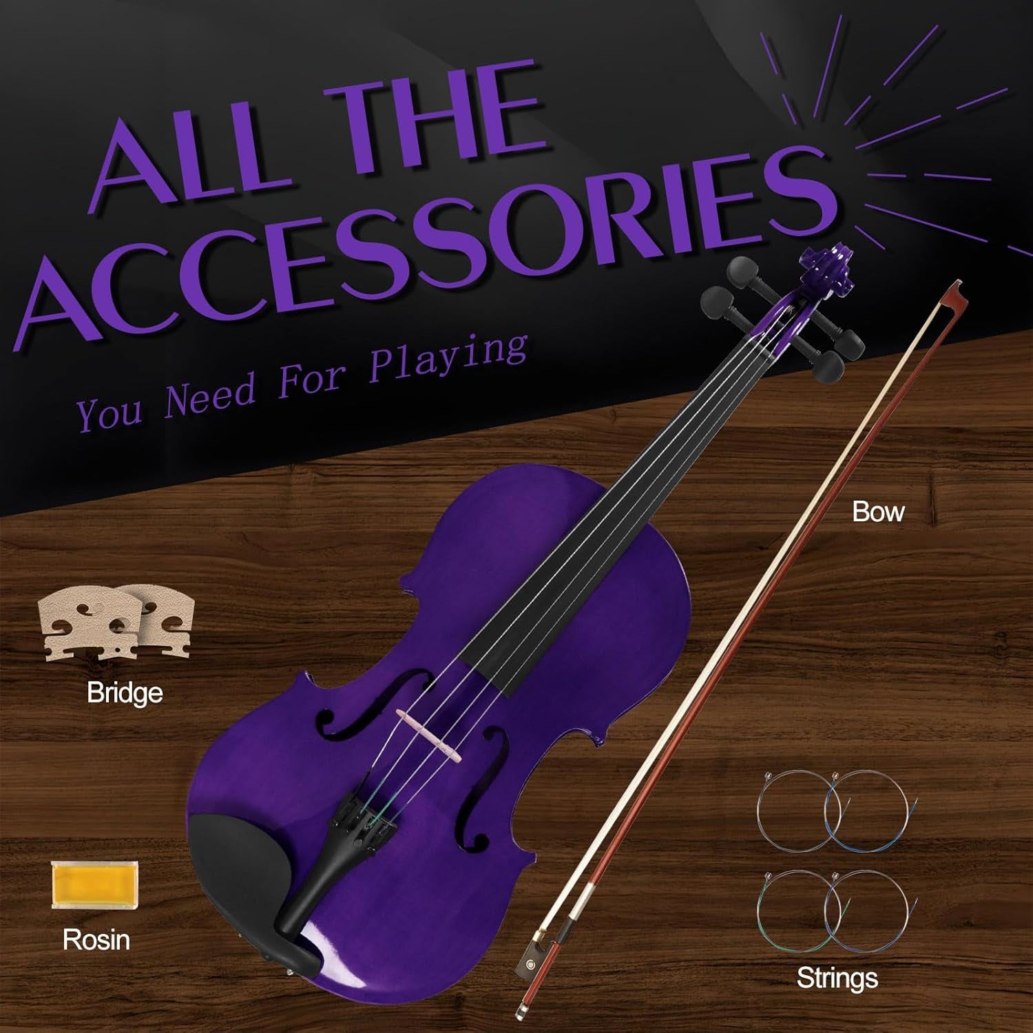 16 Inch Acoustic Viola Set, Beginner Handmade Varnish Solid Wood Viola for Adult