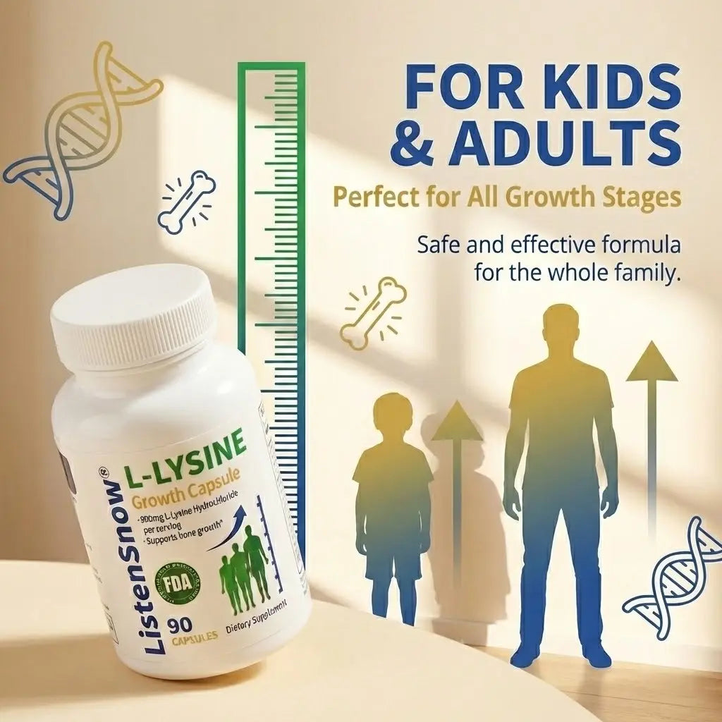 Growth Capsules L-LYSINE Height Increase Maximizer with Calcium for Bone Strength -Natural Get Taller Supplement