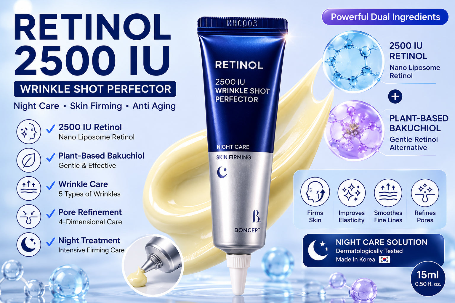 BONCEPT Retinol 2500 IU Wrinkle Shot Perfector 15Ml anti Wrinkle Firming Cream