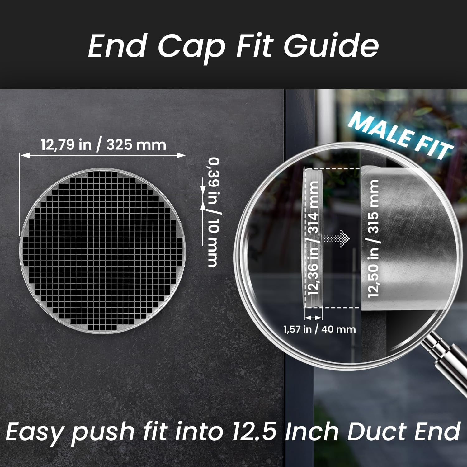 12" Inch (Net 3/8" X 3/8" Inch) Duct End Cap with Steel Mesh - round Galvanized Steel Cap, Steel Screen - Vent Duct End Cap - Available Different Sizes (4"; 5"; 6"; 8"; 10" 12" Inch)