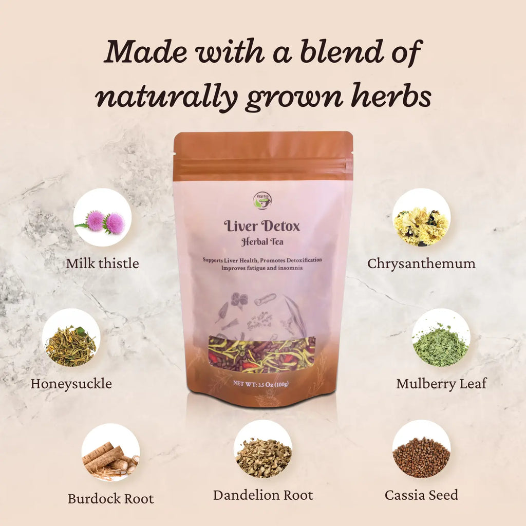 Liver Support with Milk Thistle Goji Berry Chrysanthemum - Cleanse Liver and Eyes | Organic, Natural Herbal Tea Loose Leaf (100G) Beverage | Itree · Vital-Tea