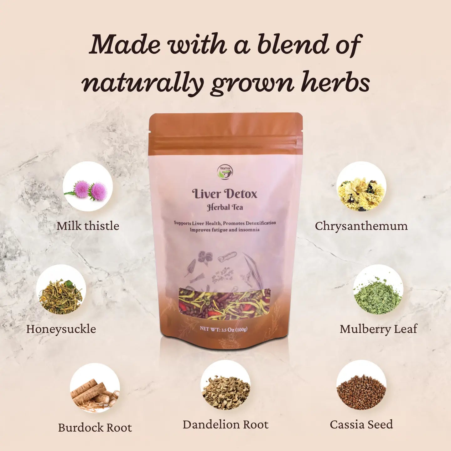 Liver Support with Milk Thistle Goji Berry Chrysanthemum - Cleanse Liver and Eyes | Organic, Natural Herbal Tea Loose Leaf (100G) Beverage | Itree · Vital-Tea