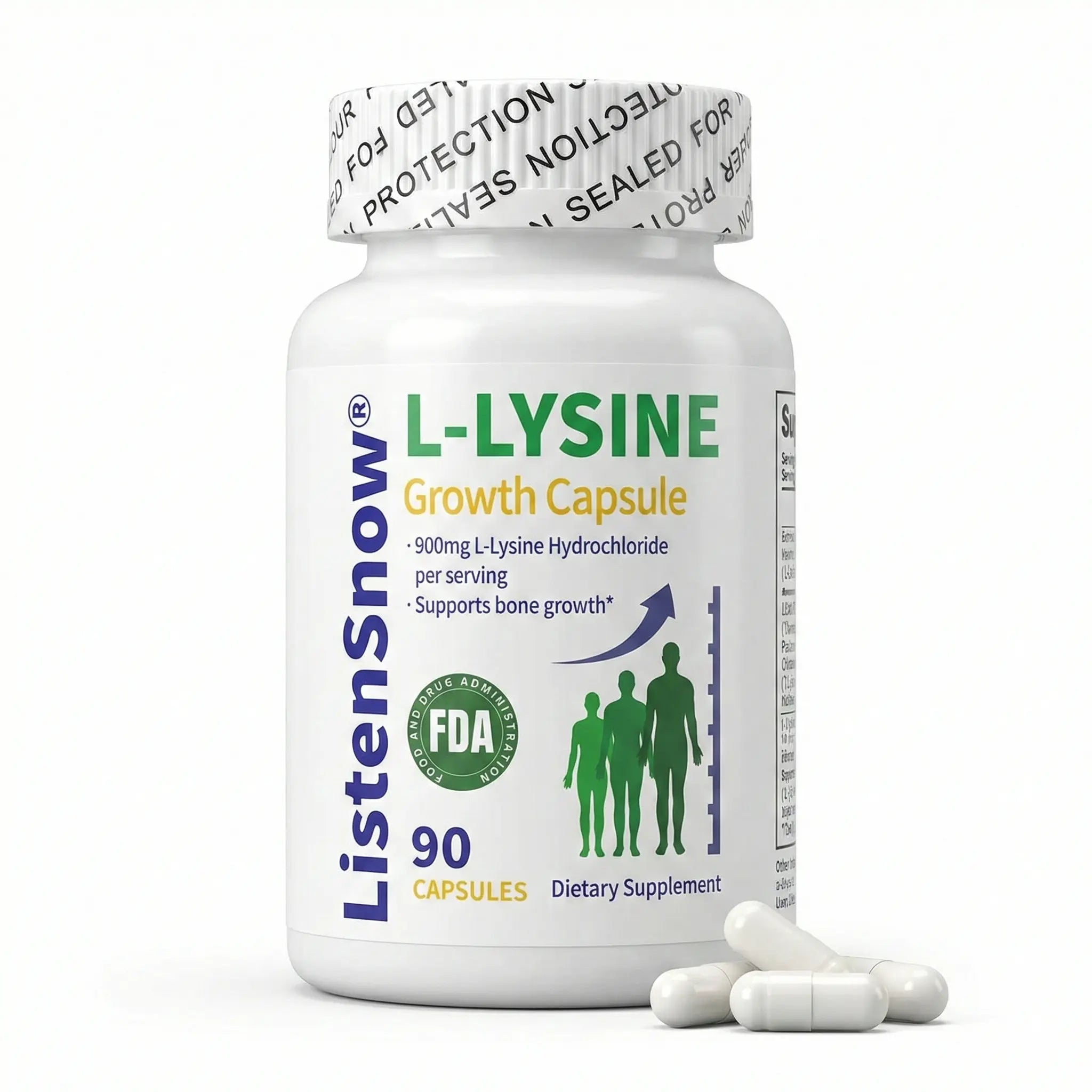 Growth Capsules L-LYSINE Height Increase Maximizer with Calcium for Bone Strength -Natural Get Taller Supplement