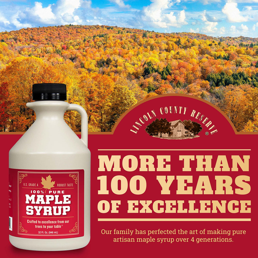 Grade B Maple Syrup 32 Oz Jug – 100% Pure Maple Syrup (Now Grade A Dark) Bold, Robust Flavor – Artisan Maple Syrup Gift – USA-Made Breakfast Syrups & Toppings by Lincoln County Reserve