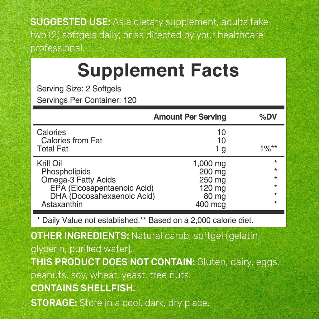 DEAL SUPPLEMENT 2 Pack Antarctic Krill Oil, 1,000mg Per Serving, 480 Softgels – Mercury Free, No Fishy Taste – Rich in Omega-3s, EPA, DHA, Astaxanthin, & Phospholipids – Non-GMO, No Gluten