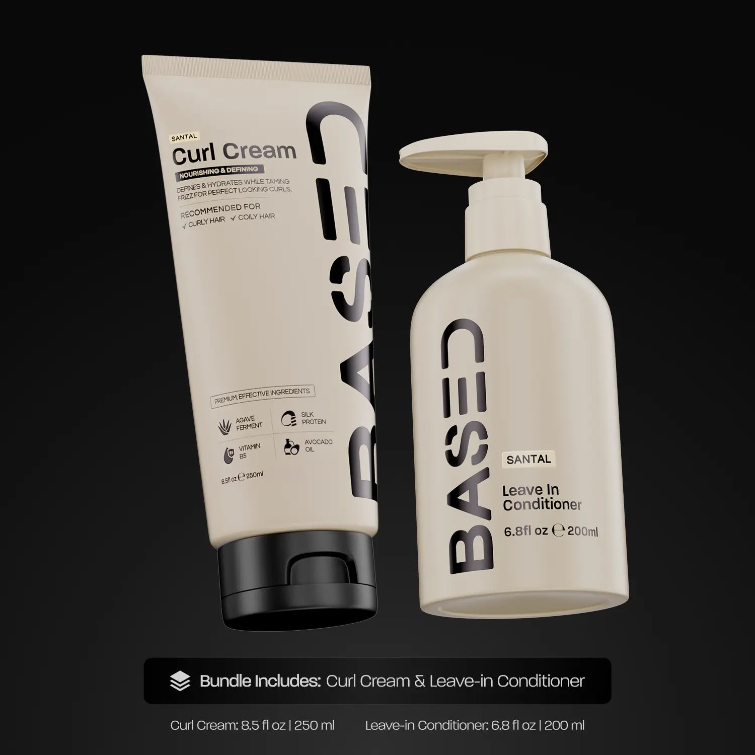 BASED Curly Duo: Premium Non-Toxic Curl Cream & Leave-In Conditioner Bundle - Defines Curls, Controls Frizz, Medium Hold with Agave & Silk Protein, Instant Hydration & Nourishment, No Harsh Chemicals