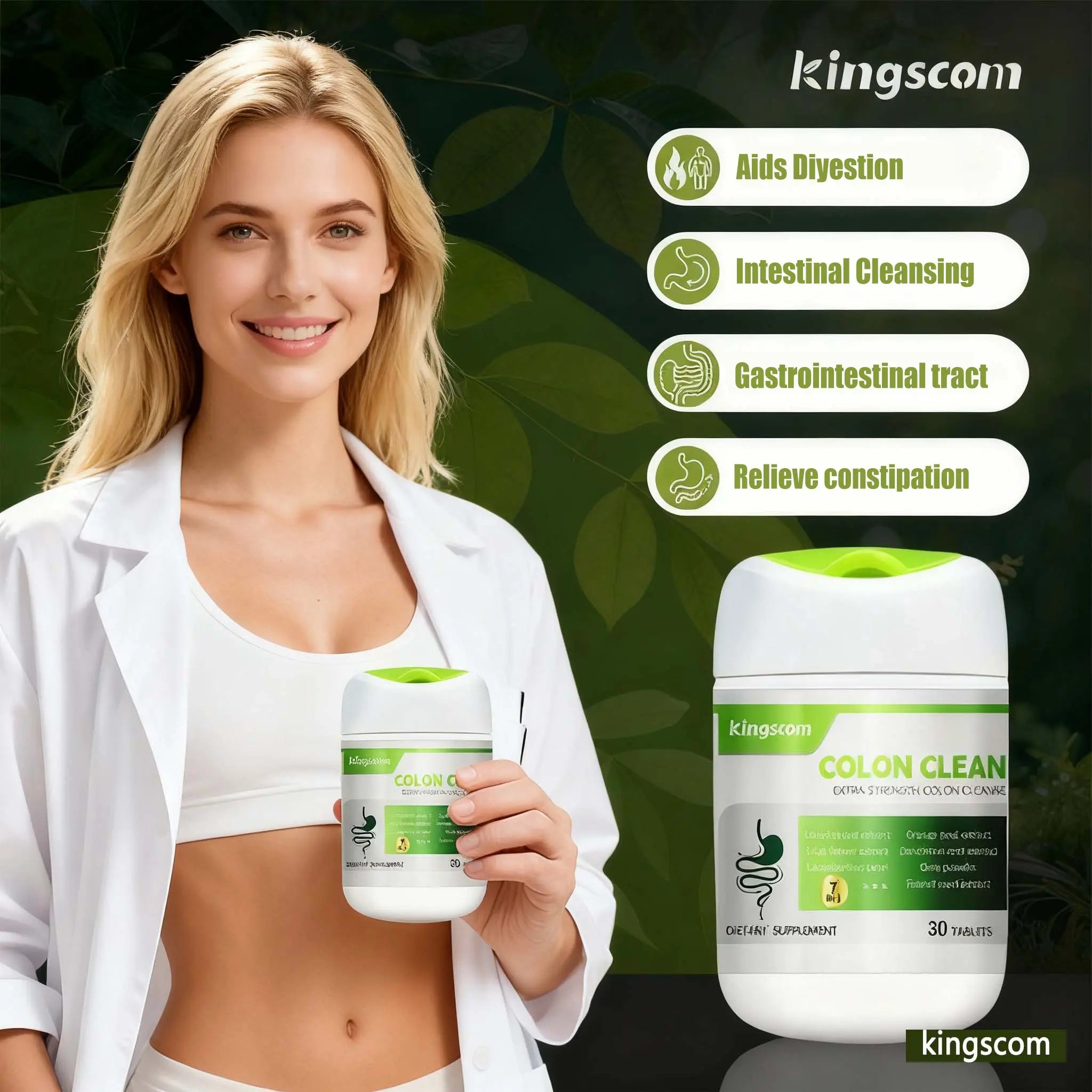 Kingscom Advanced Colon Cleanse - Gut Health & Detox Support |Gut and Colon | with Okra Fiber Formula & 60 Billion Probiotic- Support Bloating, Digestion & Immune Support for Men & Women 30 Capsules Healthcare Optimum Fitness