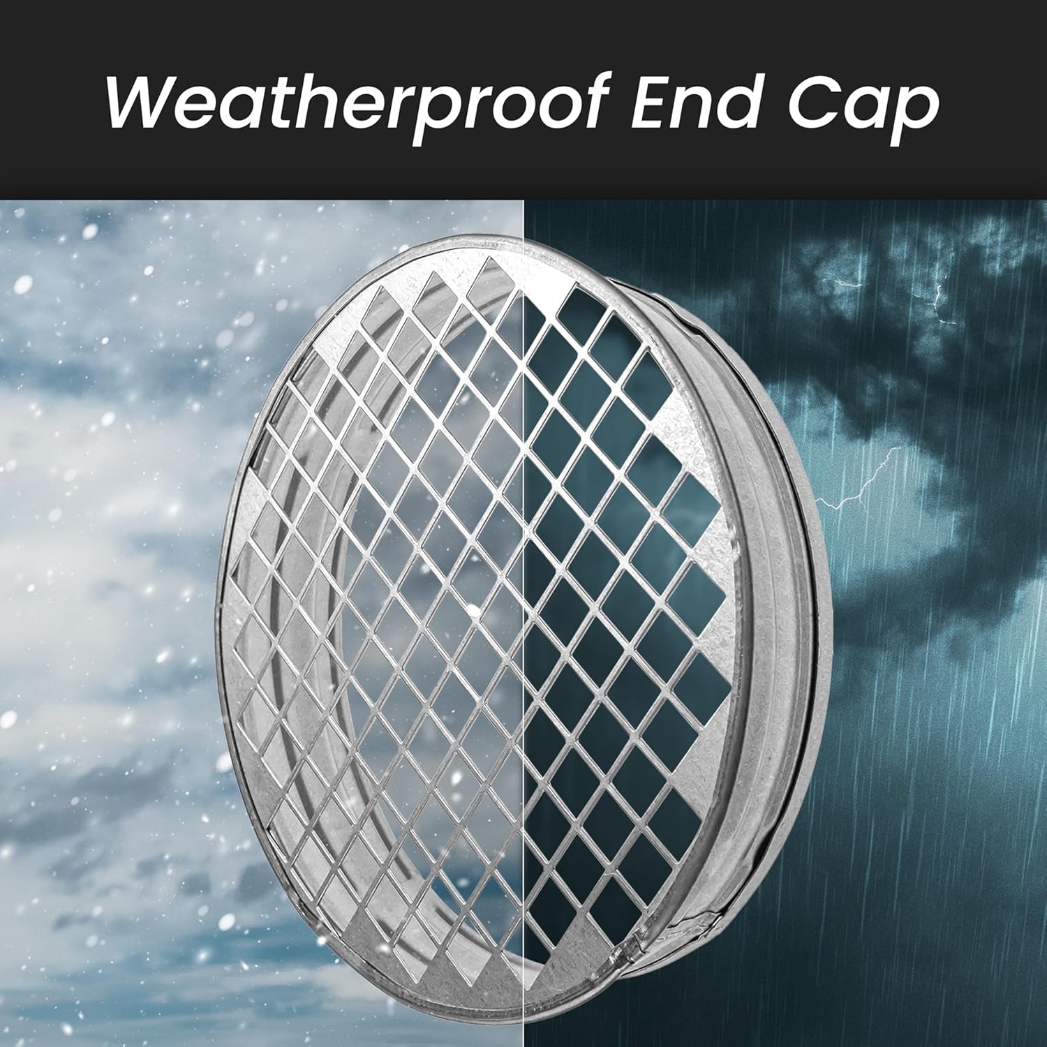 12" Inch (Net 3/8" X 3/8" Inch) Duct End Cap with Steel Mesh - round Galvanized Steel Cap, Steel Screen - Vent Duct End Cap - Available Different Sizes (4"; 5"; 6"; 8"; 10" 12" Inch)